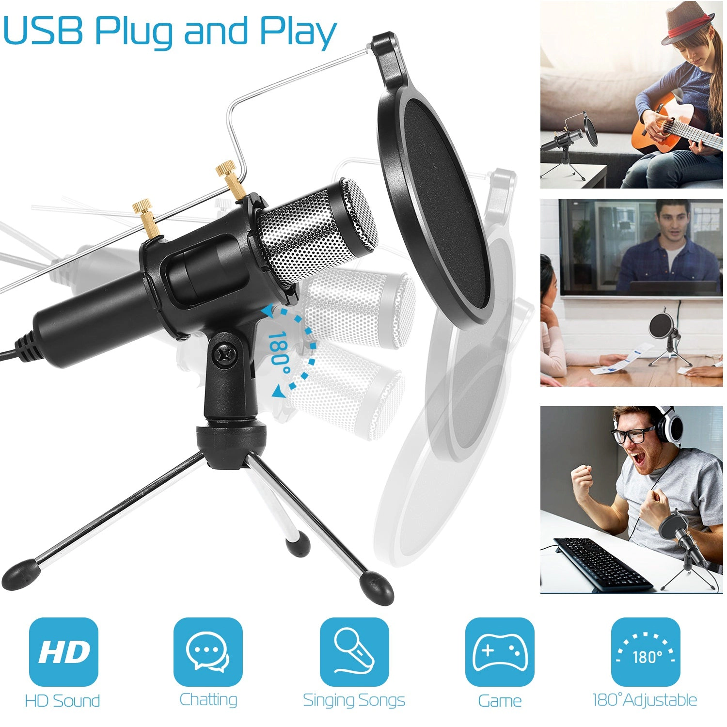 GBruno USB Condenser Microphone With Tripod Stand