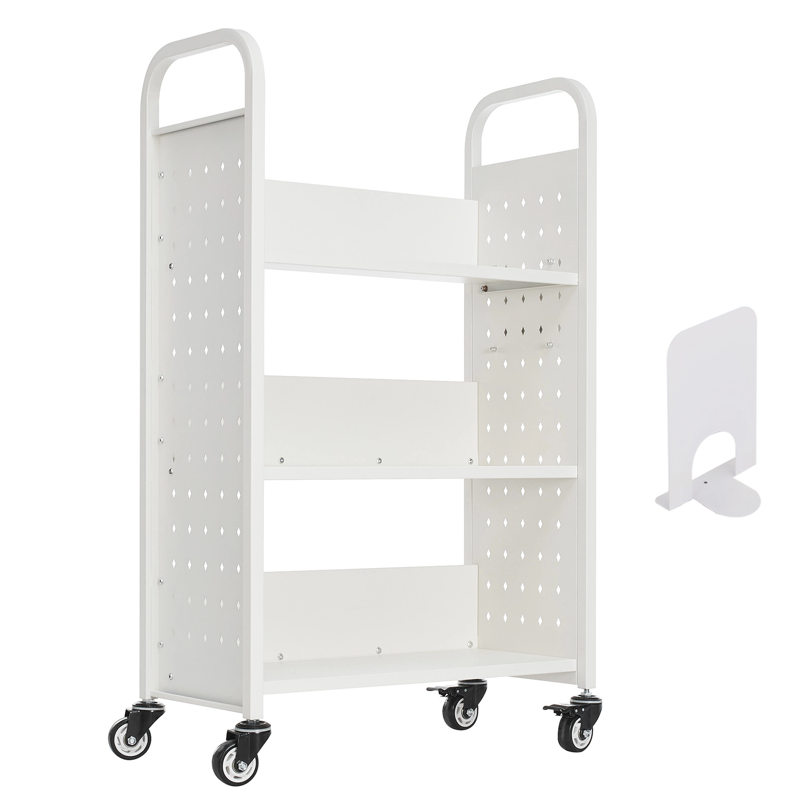 HONGGE Rolling Library Book Cart with L-Shaped Sided Shelves and Lockable Wheels for Home, Office, and School