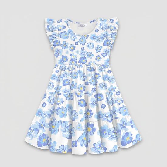 Arshiner Girl Summer Dresses Ruffle Sleeve Tiered Swing Midi Casual Sundress With Pockets Tween