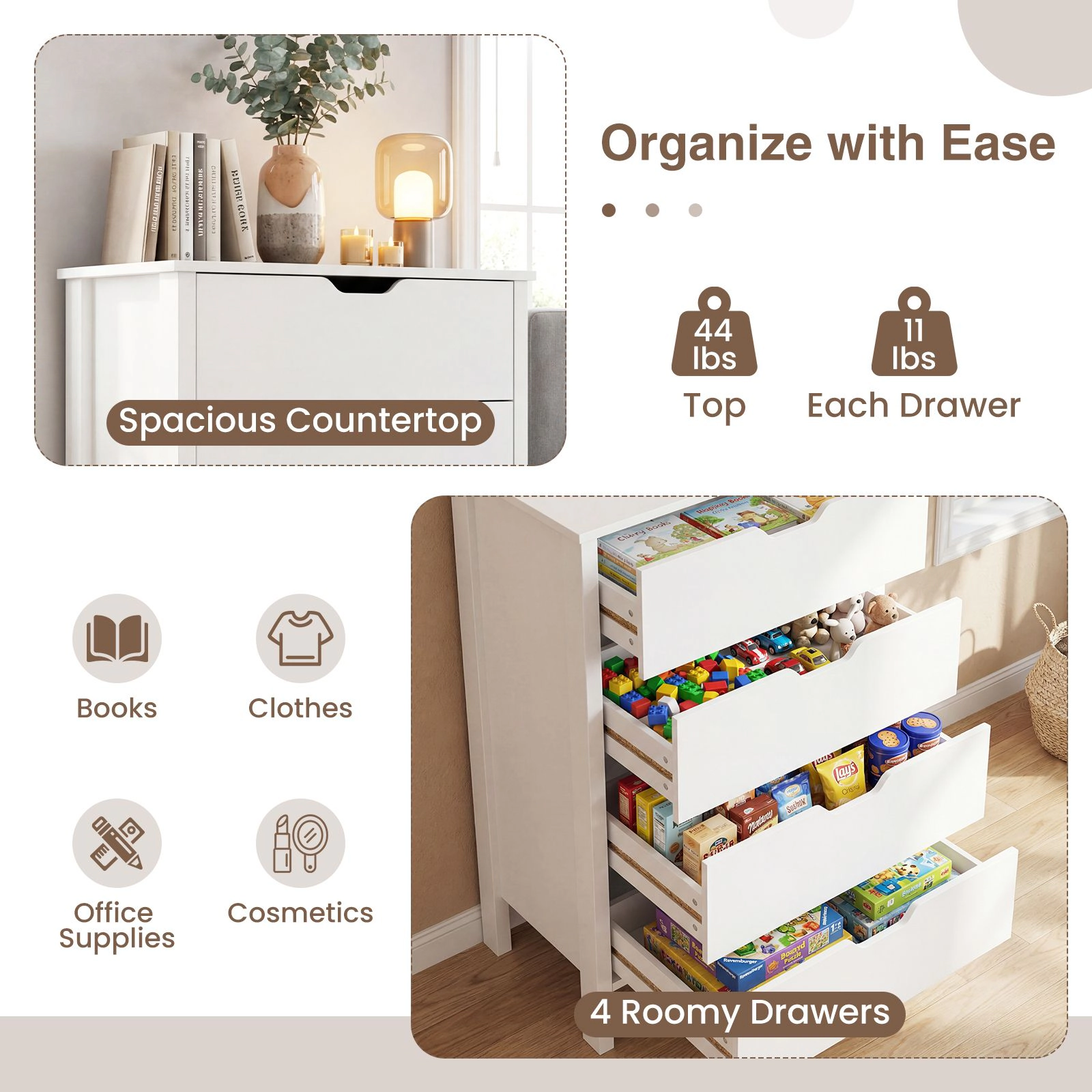 SlickBlue 4-Drawer Tall Storage Dresser with Spacious Countertop