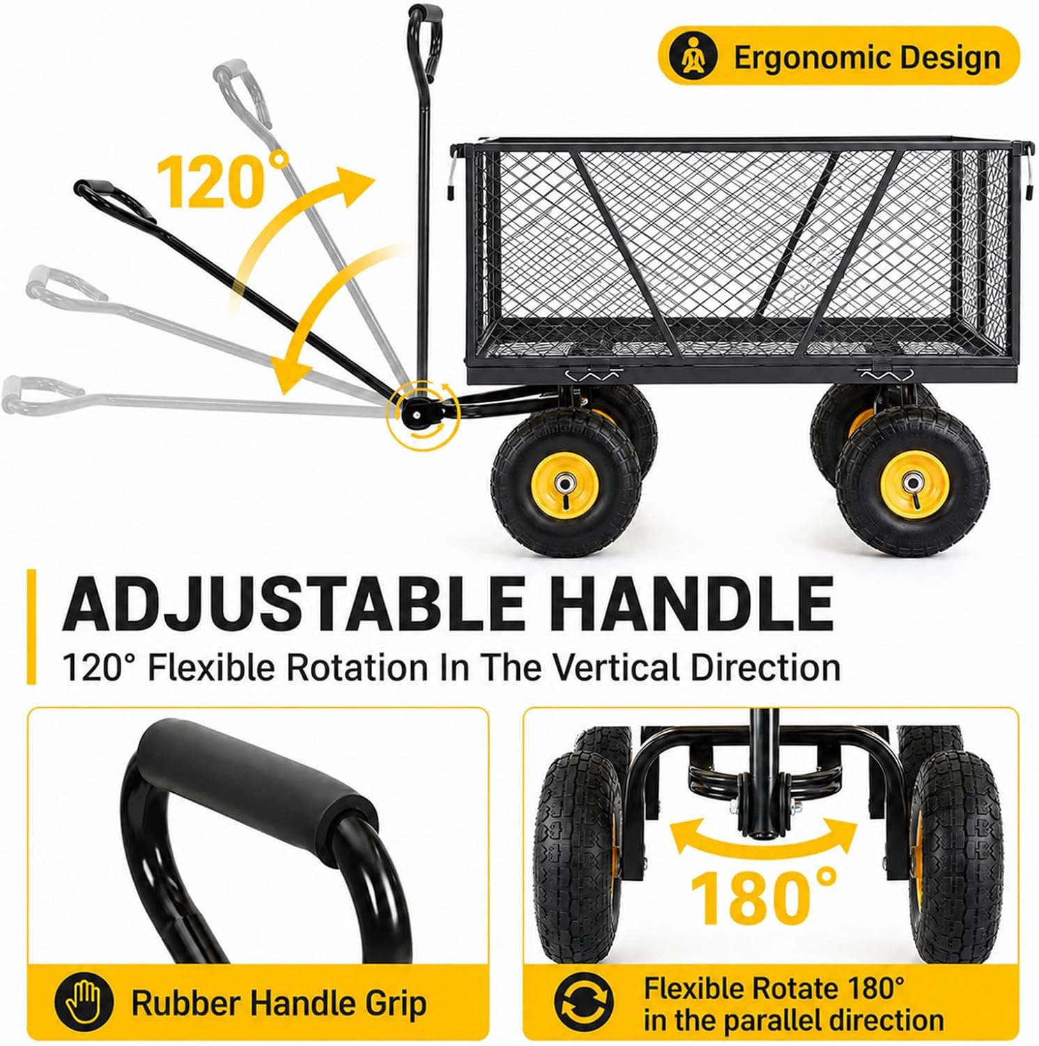 1100LBS Steel Garden Cart, Heavy Duty Wagon with 10" Wheels
