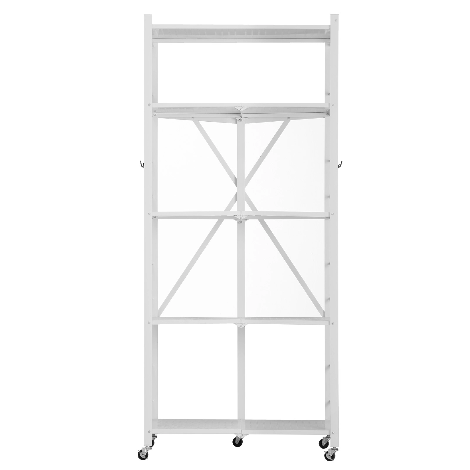 HONGGE Foldable Storage Shelf Folding Metal Rack Shelving Unit No Assembly Organizer Shelf with 5 Wheels & 4 Hooks for