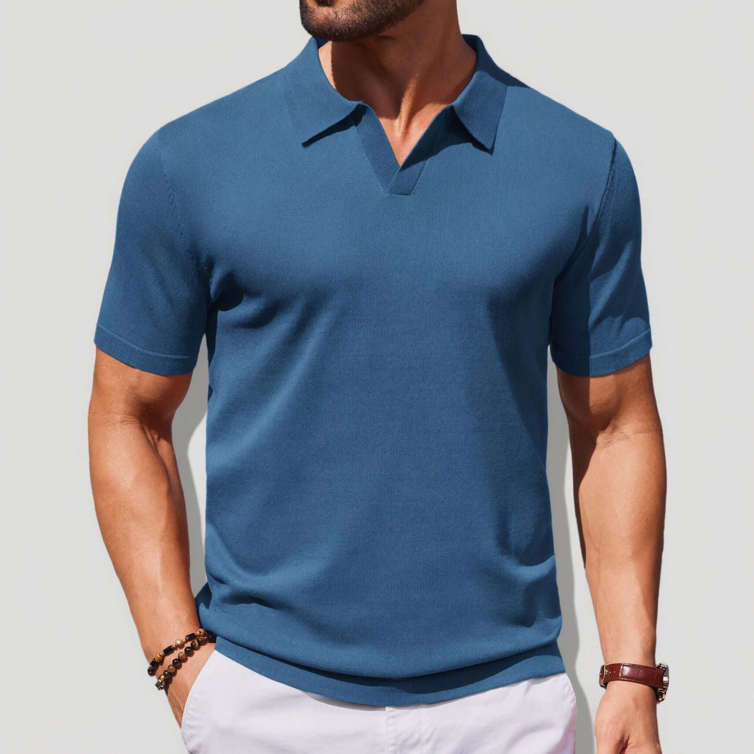 COOFANDY Solid V Neck Polo Shirts Short Sleeve Collared Casual Summer Tops