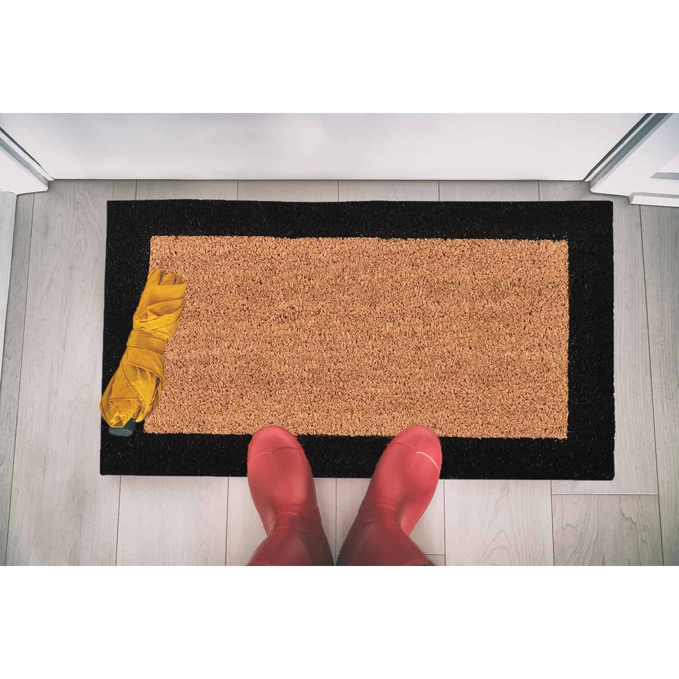 Evideco French Home Goods Natural with Black Border Black Border Coir Doormat 24 x 13 Inches