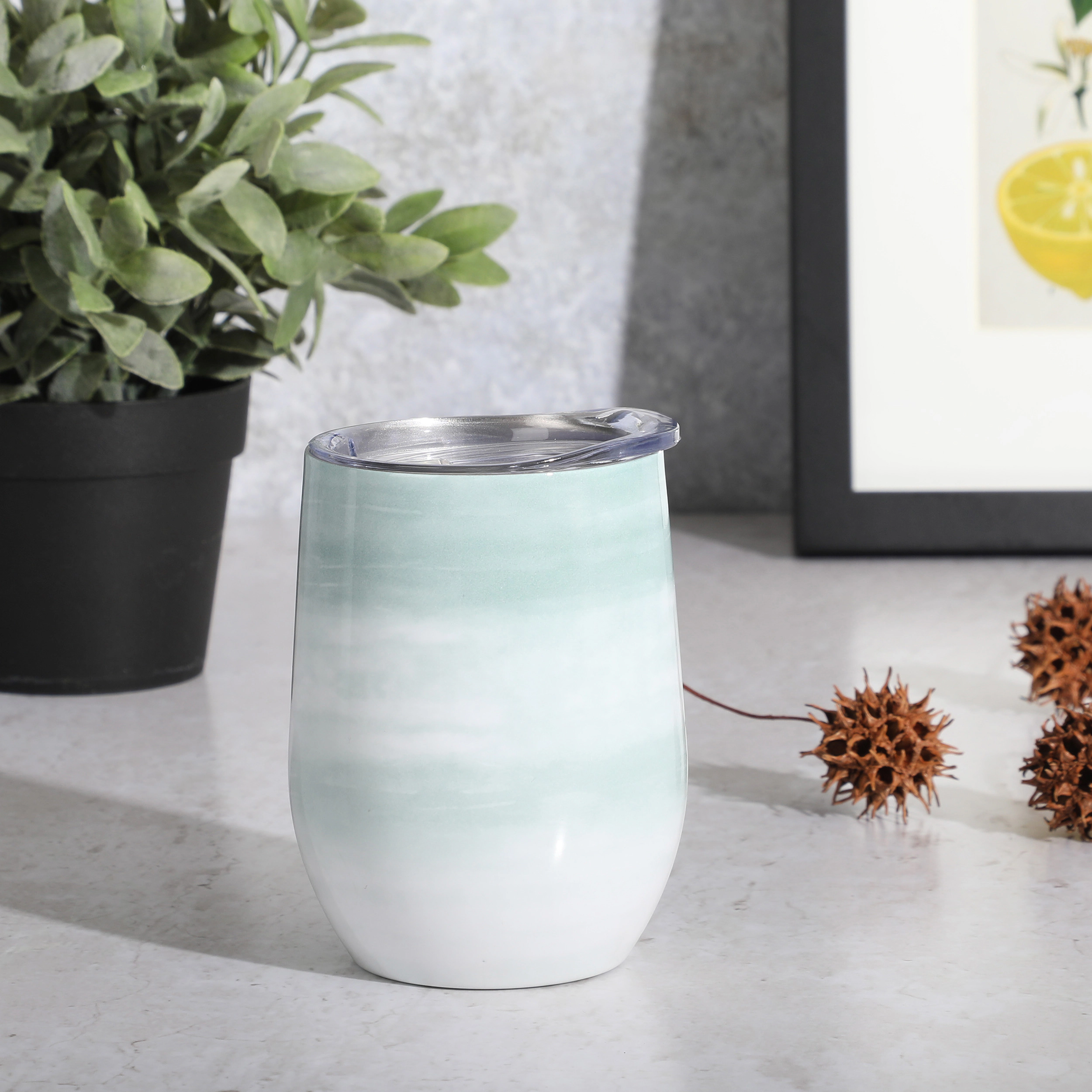 Gibson Home Brampton 12 Ounce Stainless Steel Thermal Stemless Wine Tumbler in Mint