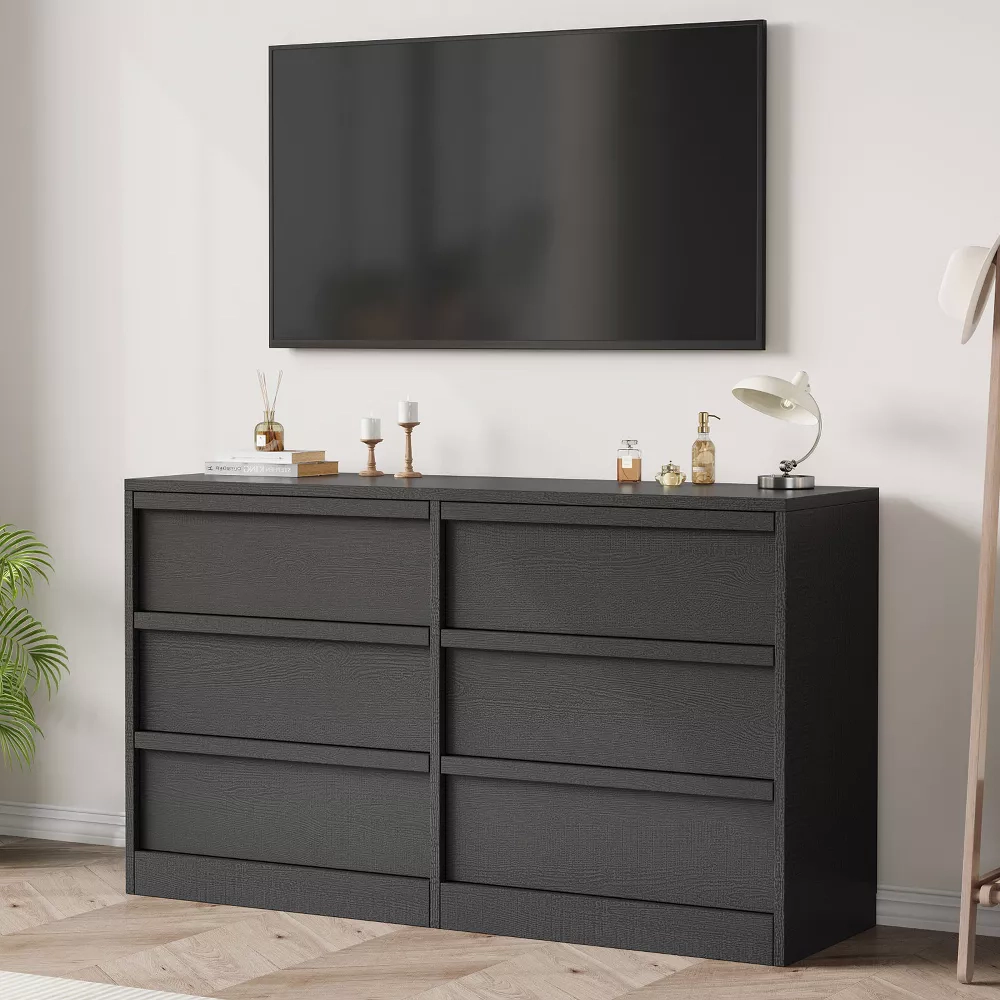 6 Drawer Modern Handleless Dresser, 47" Wide Wooden Storage Organizer for Bedroom Living Room Nursery