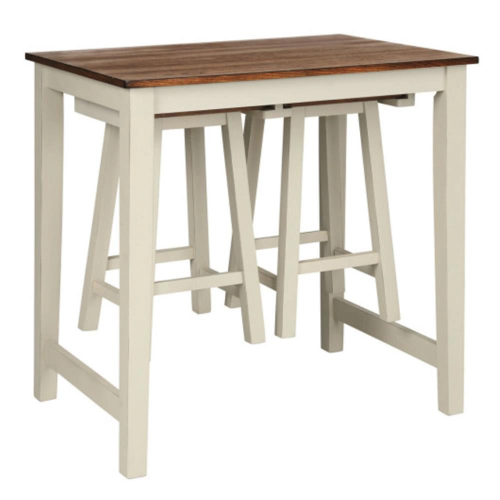 Hivvago Counter Height Pub Table With 2 Saddle Bar Stools