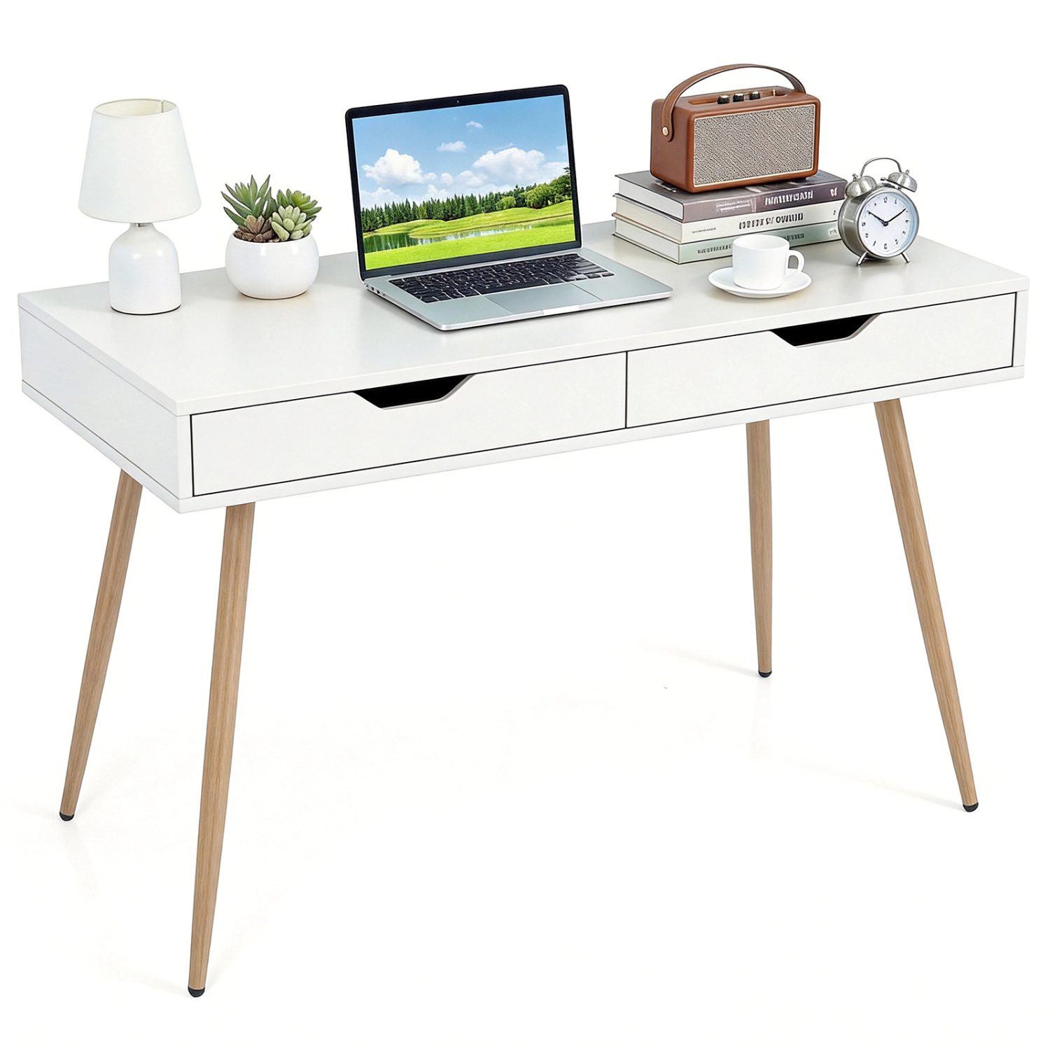 LJG 43.5 Inch Computer Desk with 2 Drawers for Small Spaces