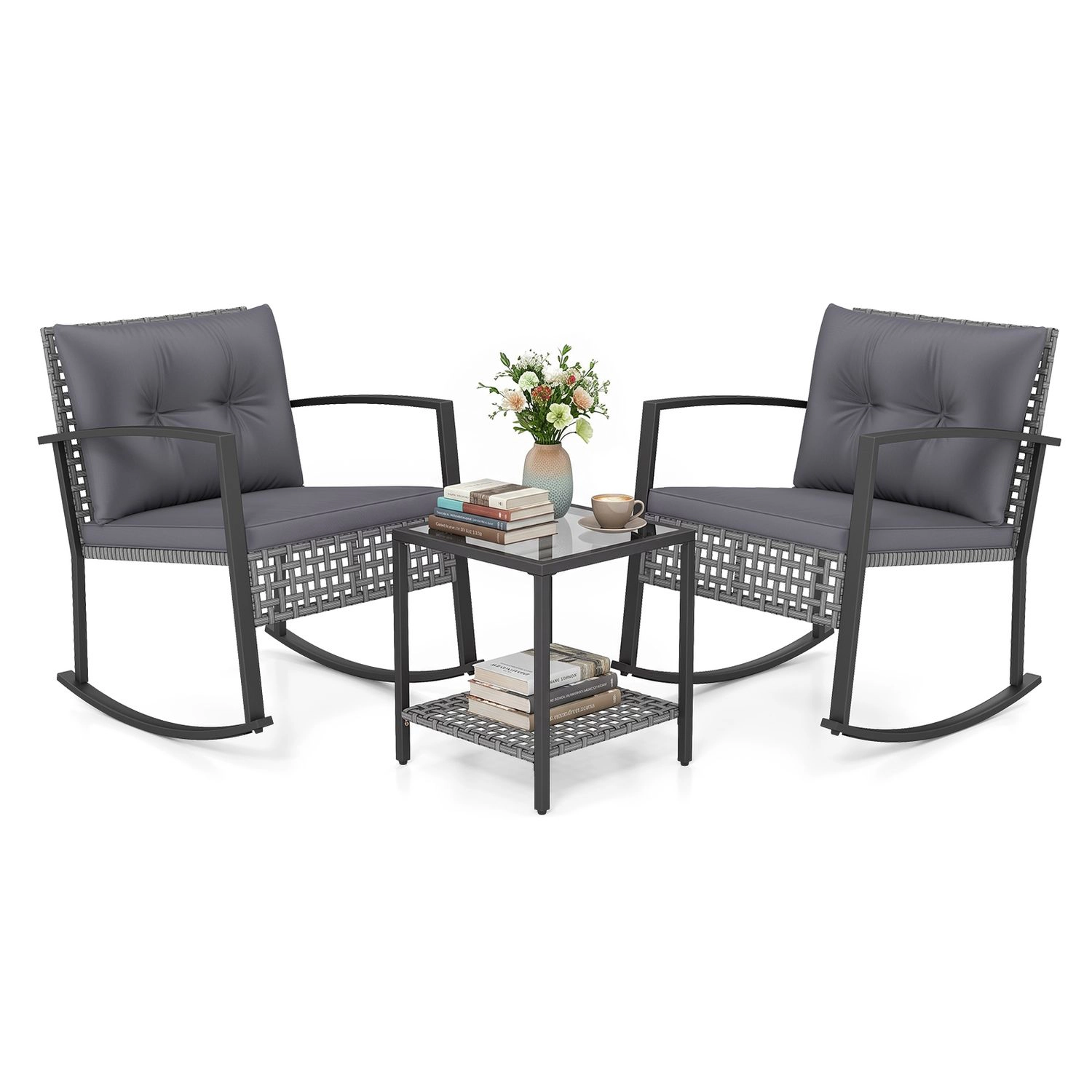 LJG 3-Piece Outdoor Rocking Chair Set for Garden