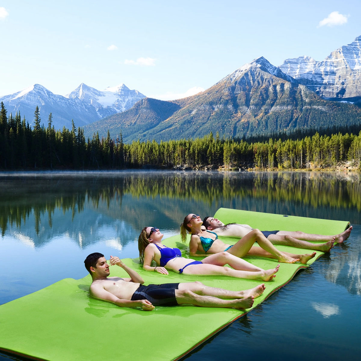 SUGIFT 12-ft x 6-ft 882-lb Capacity Green 3-Layer XPE Foam Floating Water Pad with 13-ft Bungee Tether