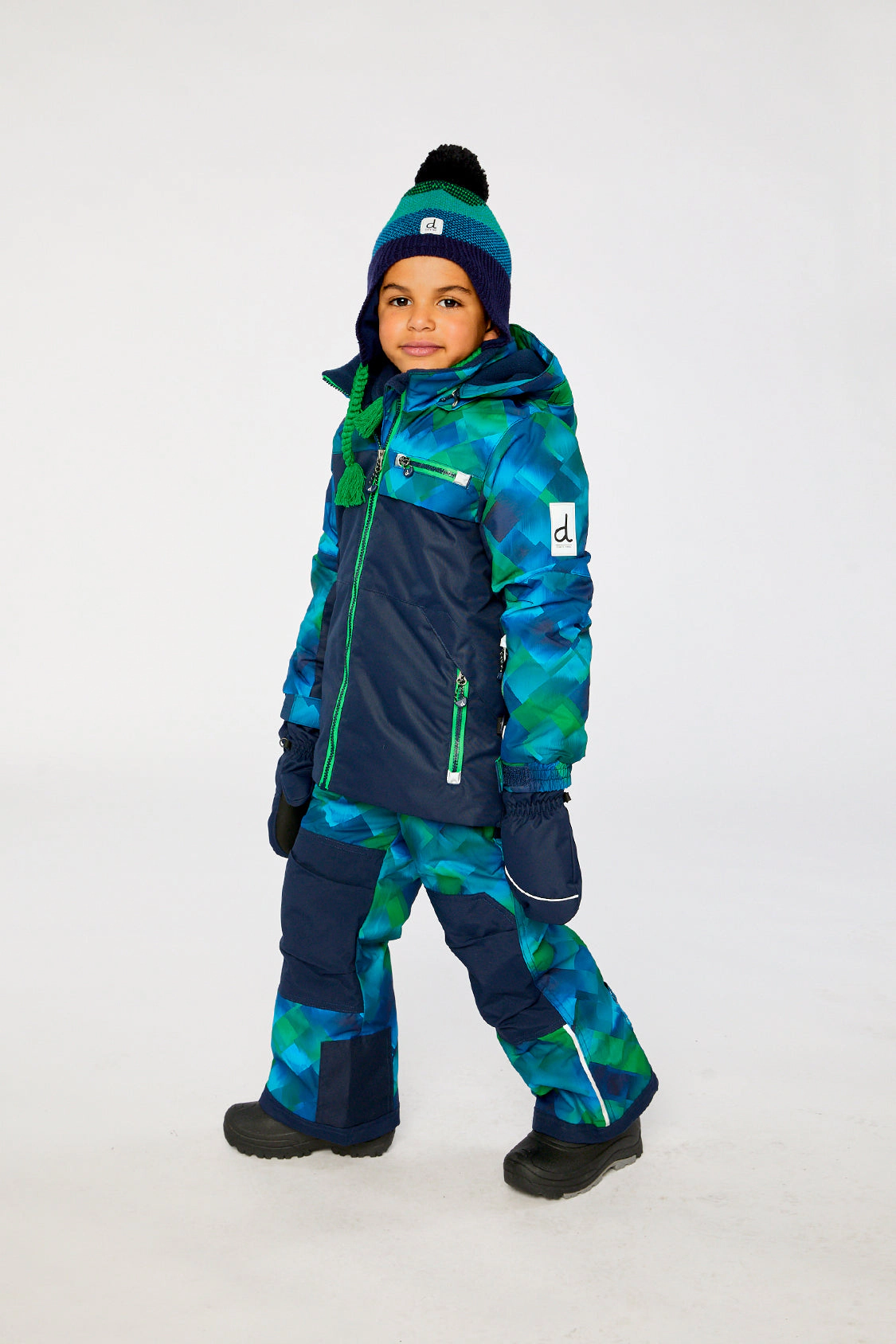 Deux par Boys Checkered Print Two Piece Play Snowsuit with Hooded Jacket and Snow Pants
