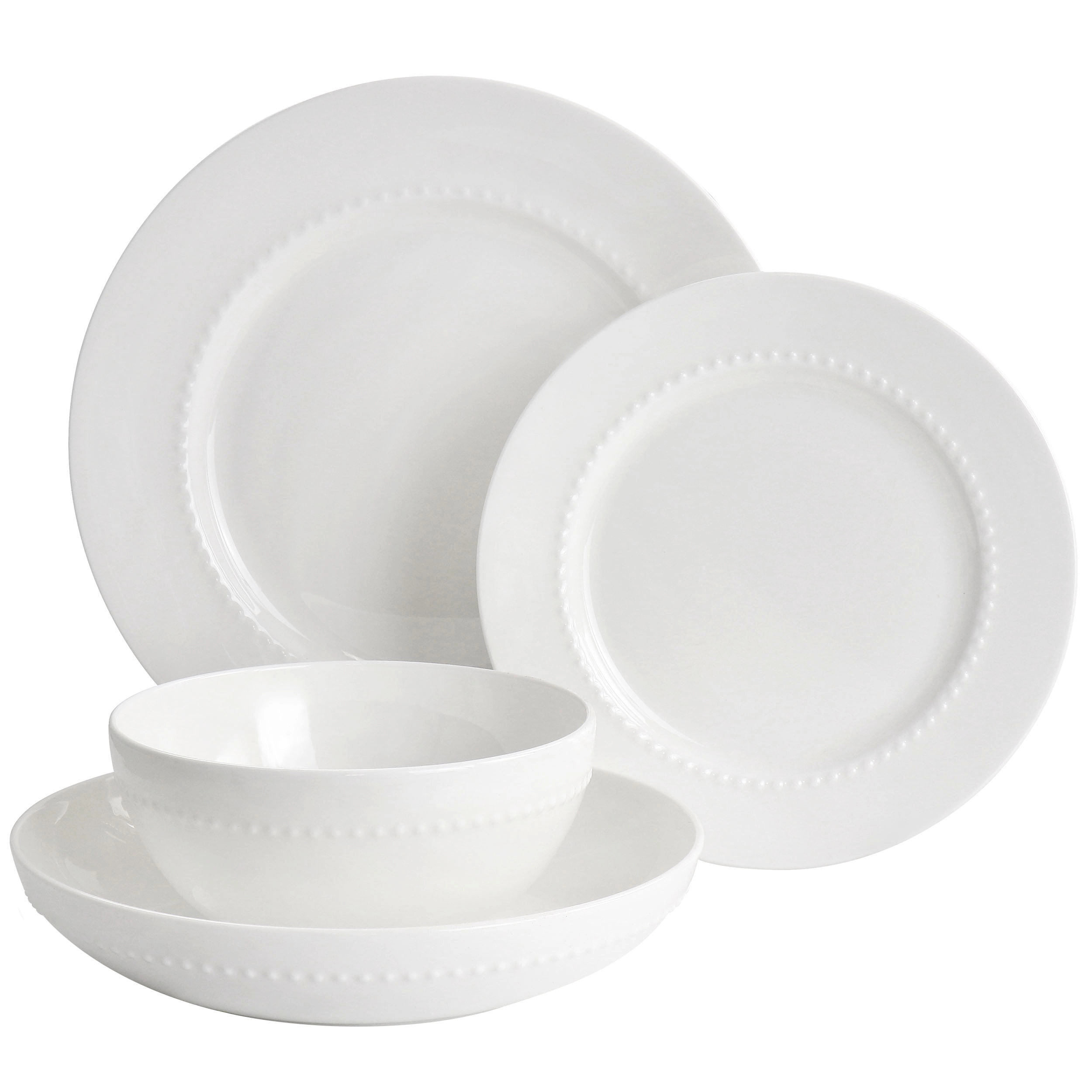 Gibson Elite Embossed Bone China 16 Piece Double Bowl Dinnerware Set in White