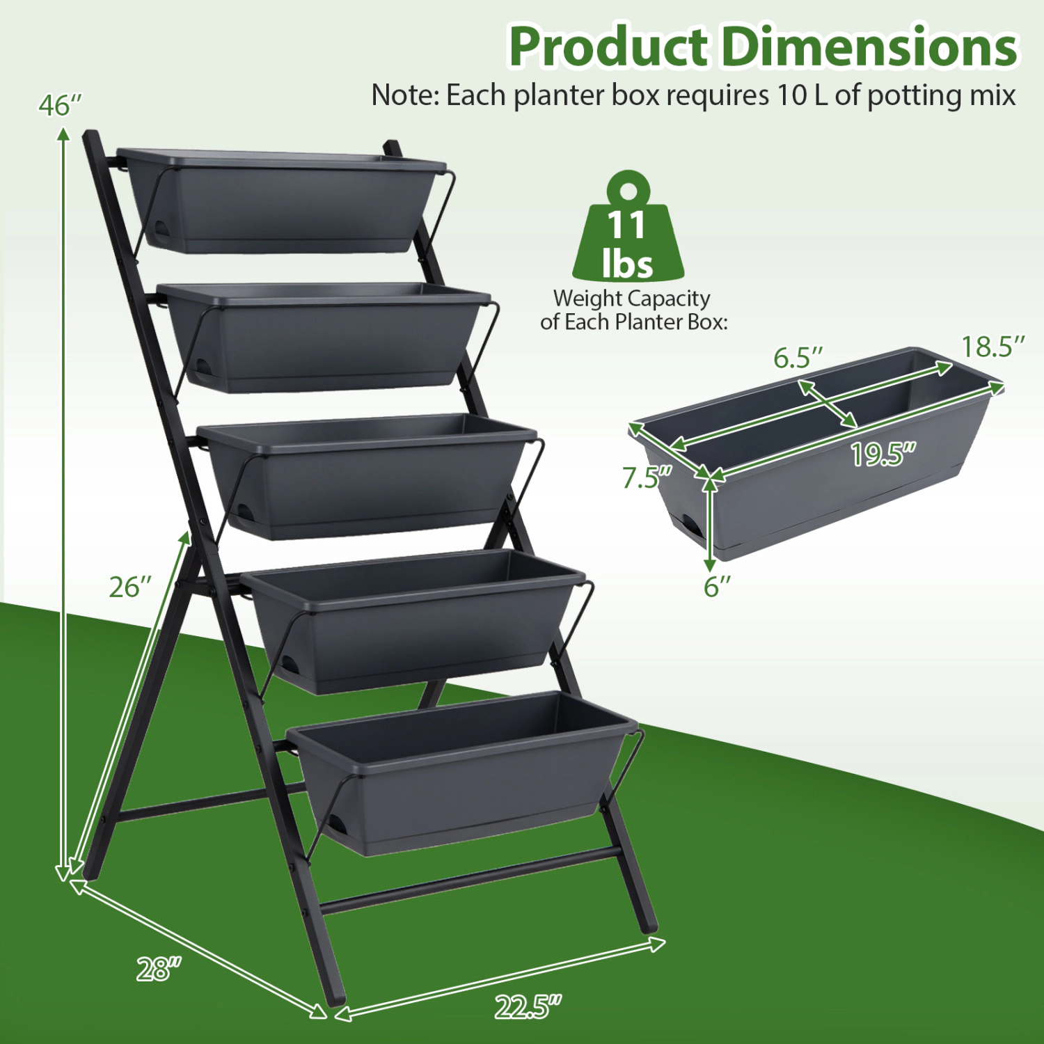 LJG 5-Tier Vertical Raised Garden Bed with Drainage System and Removable Trays for Vegetables