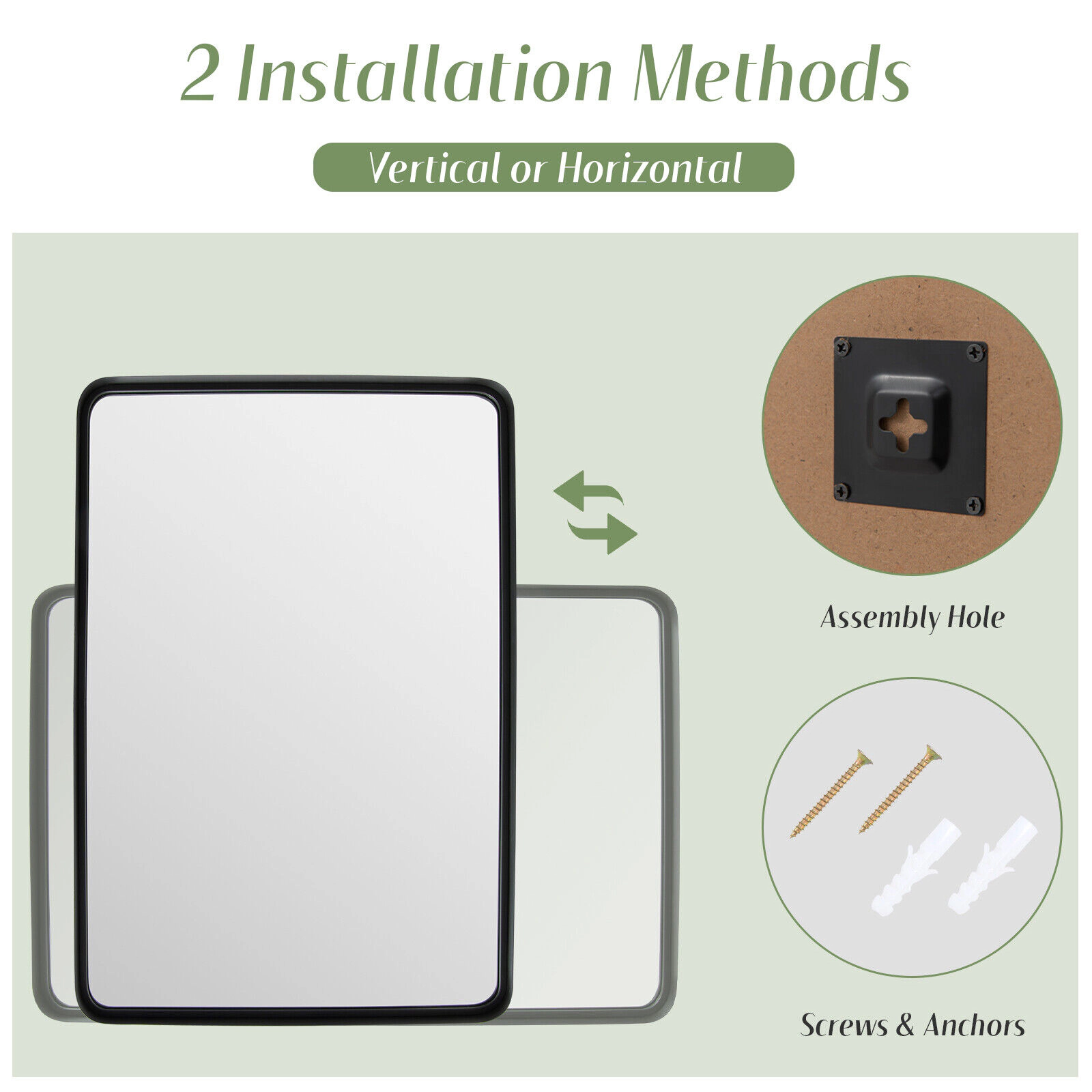SUGIFT Large Rectangular Wall Mount Black Bathroom Vanity Mirror