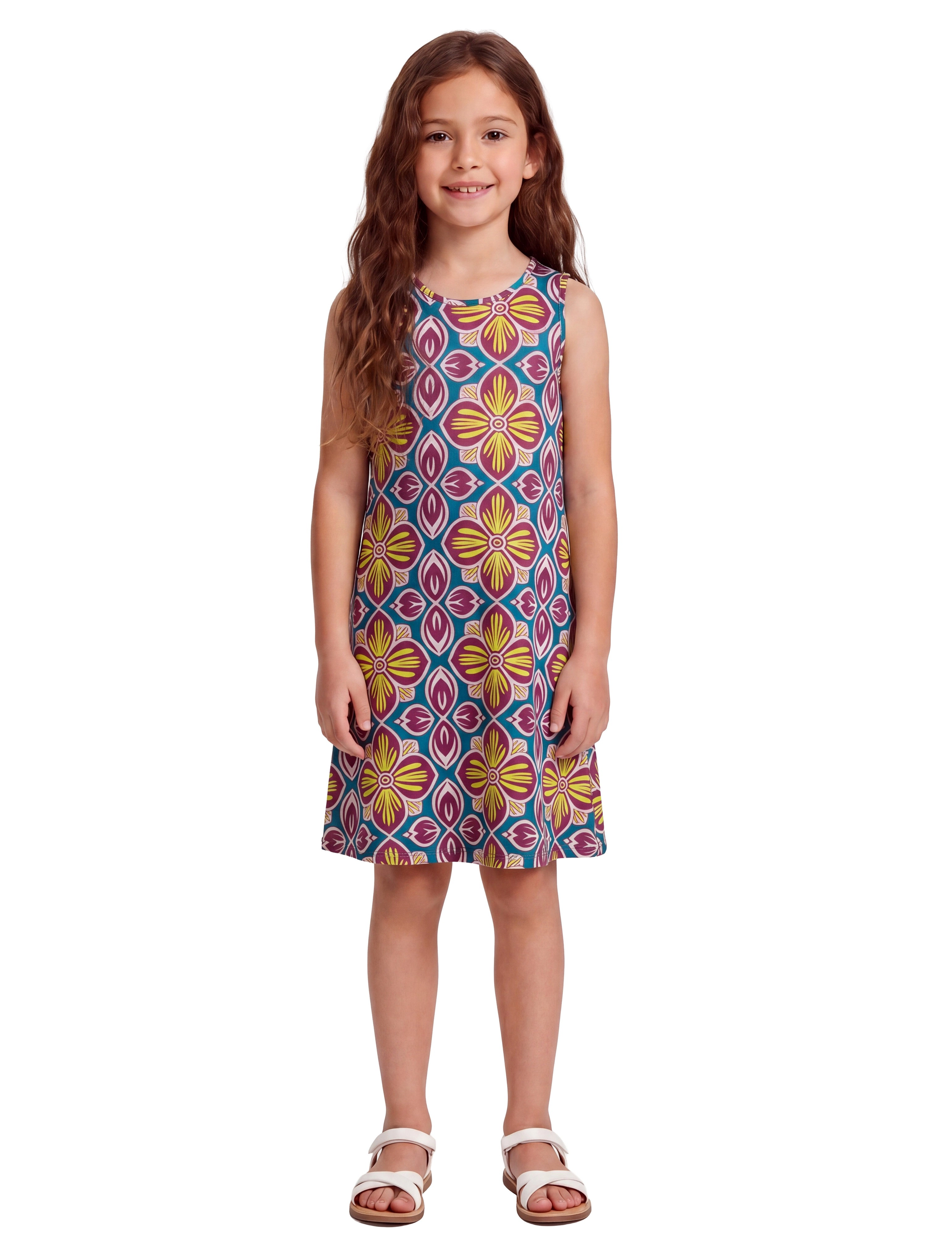 24sevenKid Essential Girls Sleeveless Knee Length A Line Floral Print Pocket Dress