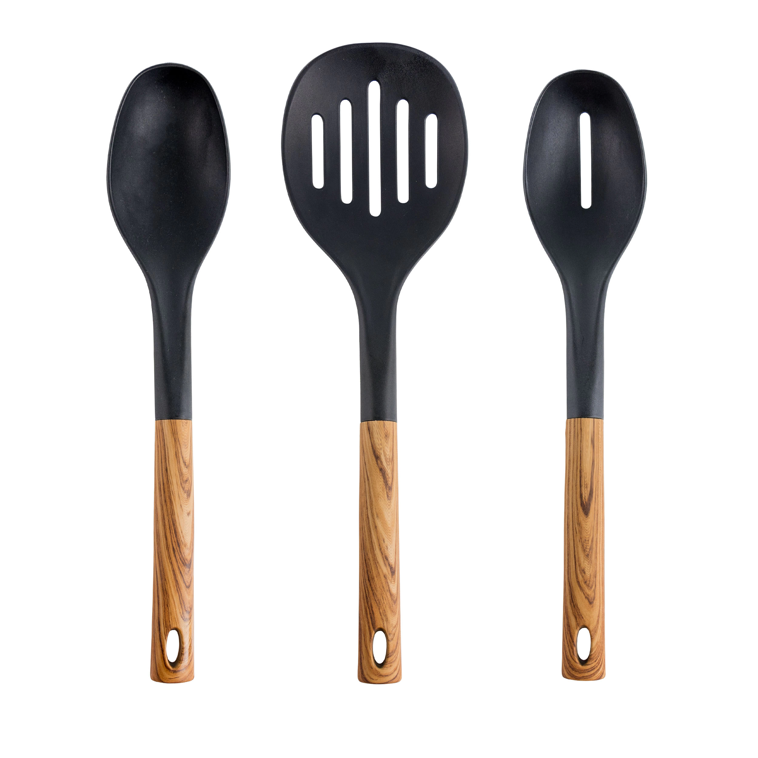 MegaChef Black Nylon Cooking Utensils with Wood Design, Set of 7