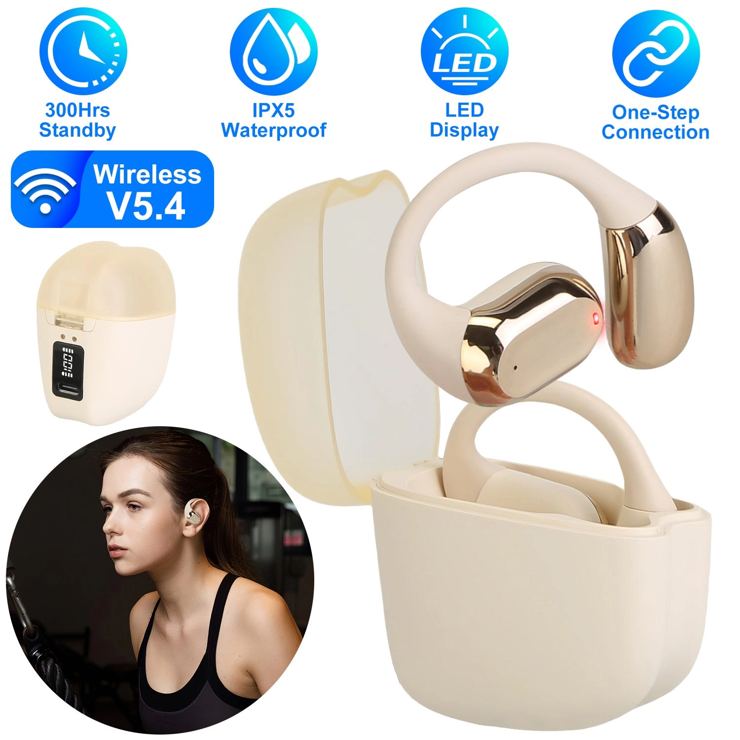 GBruno Wireless Open Ear Earbuds With LED Display