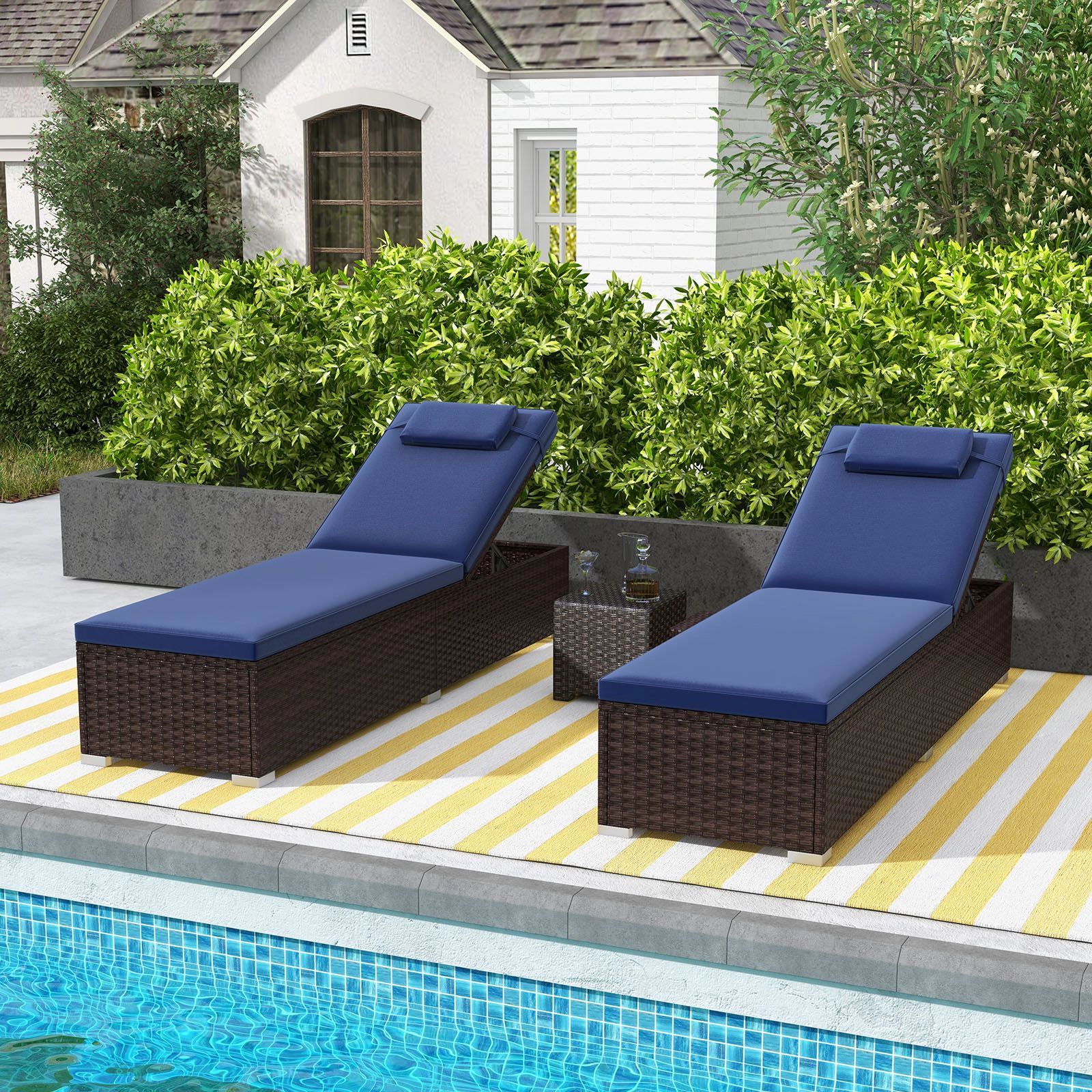 SlickBlue Adjustable Outdoor Chaise Lounge with Cushion and Headrest