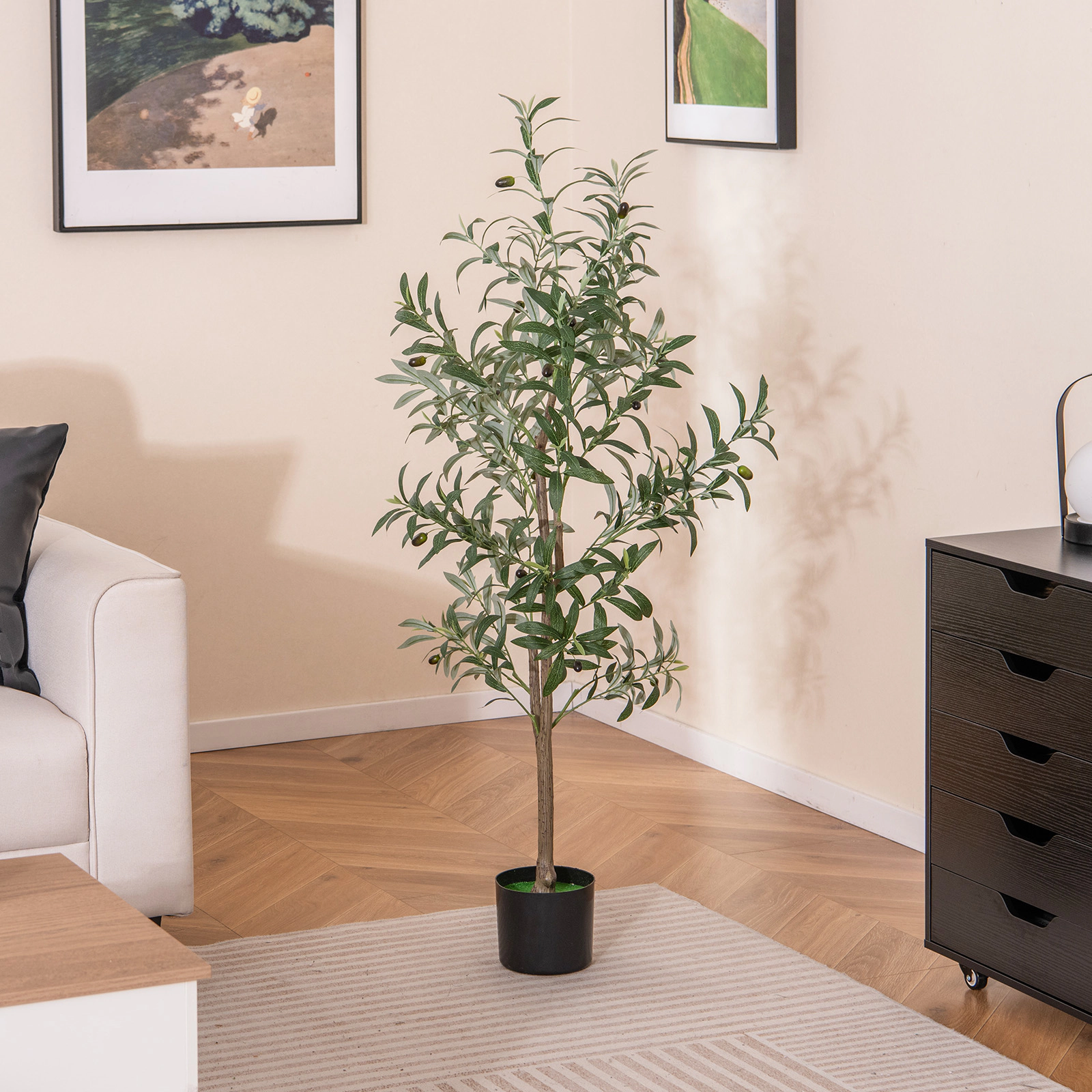 Slickblue 2 Picese 4.5 Ft Artificial Olive Trees with Olive Fruits in Pots for Living Room and Office