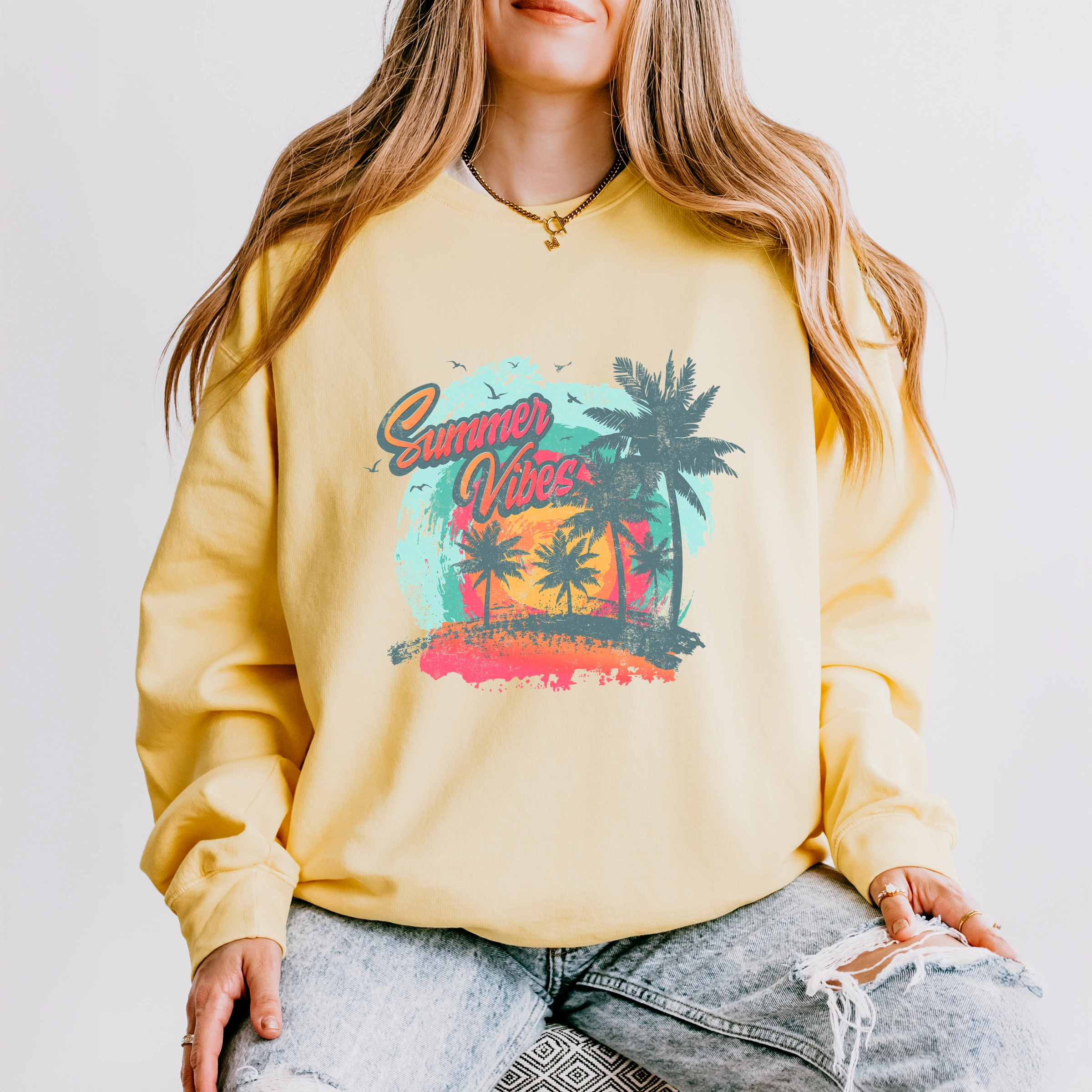 Simply Sage Market - Summer Vibes Vintage Women's Lightweight Garment Dyed Sweatshirt