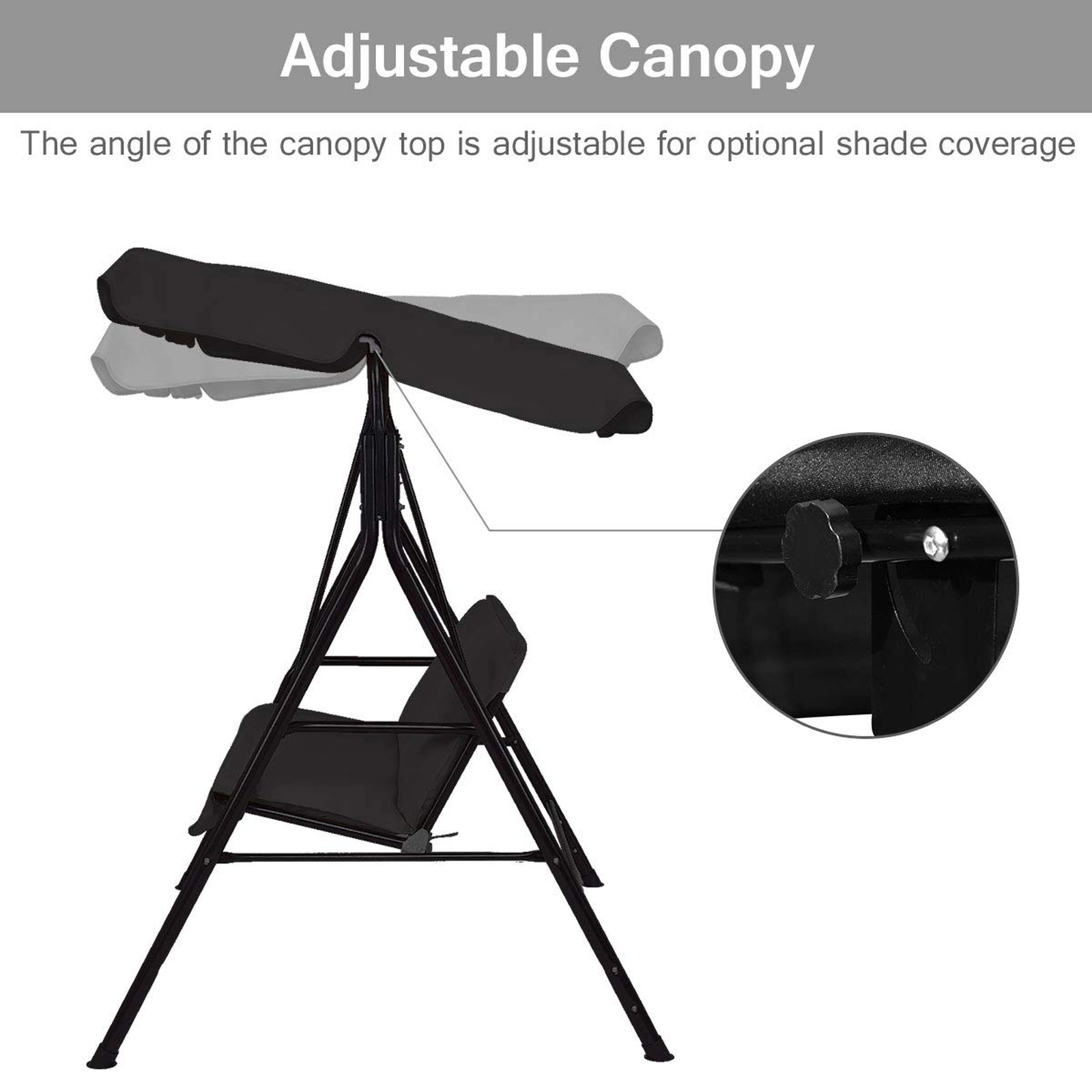 SUGIFT Outdoor Loveseat Patio Swing Chair Glider with Cushions 390-lb Capacity 55-in Frame with Canopy Black