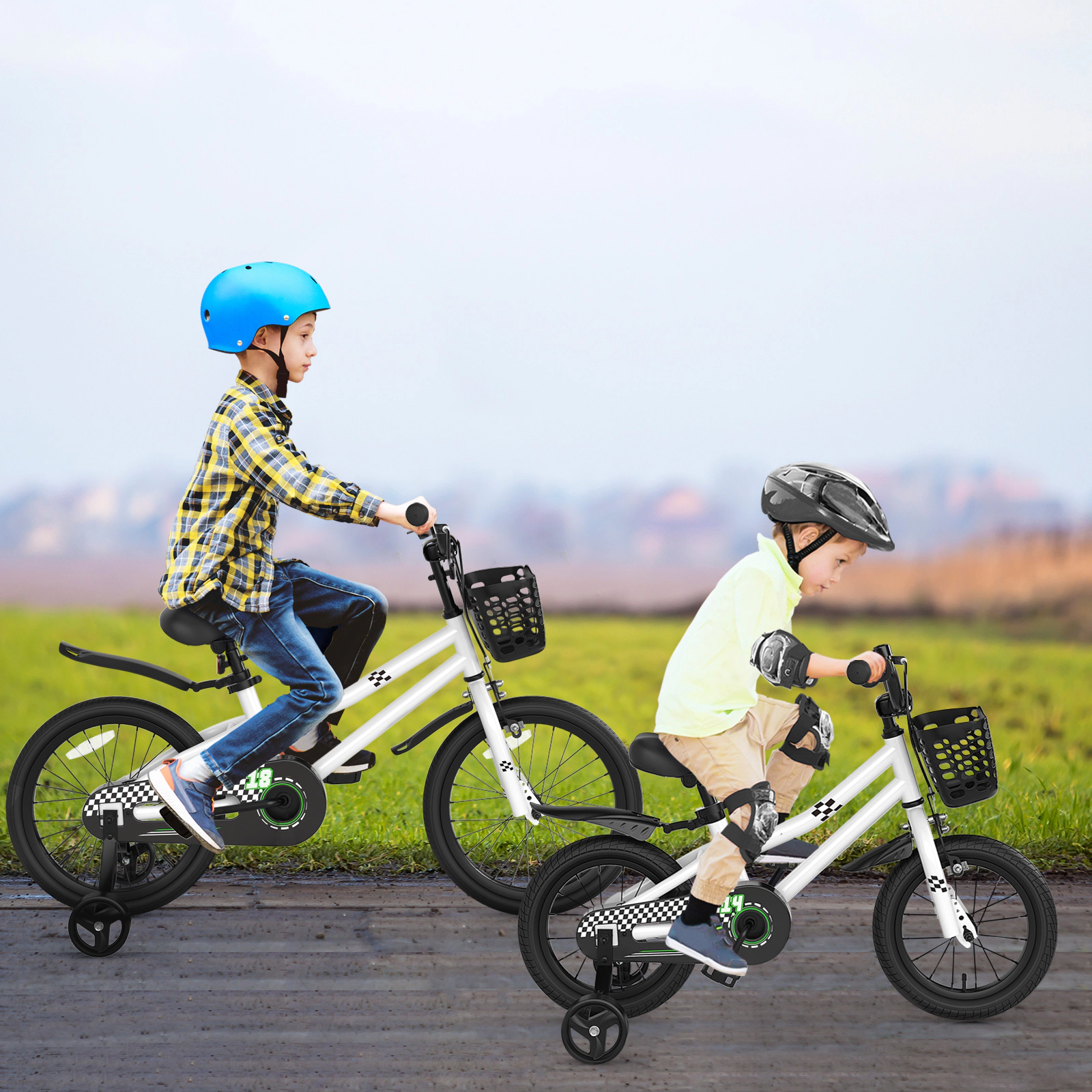 LJG 14 Inch Kids Bike White with Blue Helmet Protective Set