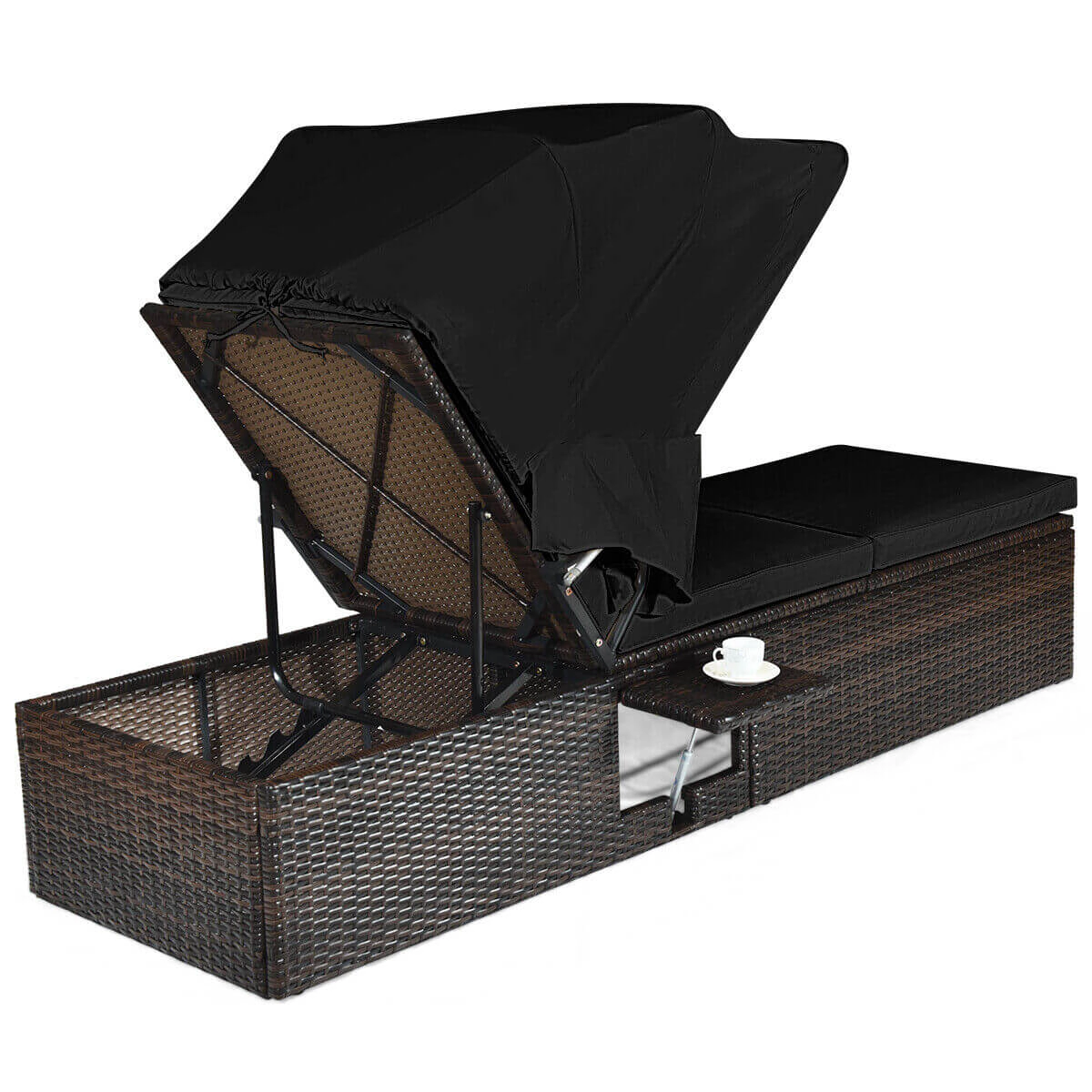 LJG Outdoor Chaise Lounge Chair with Folding Canopy