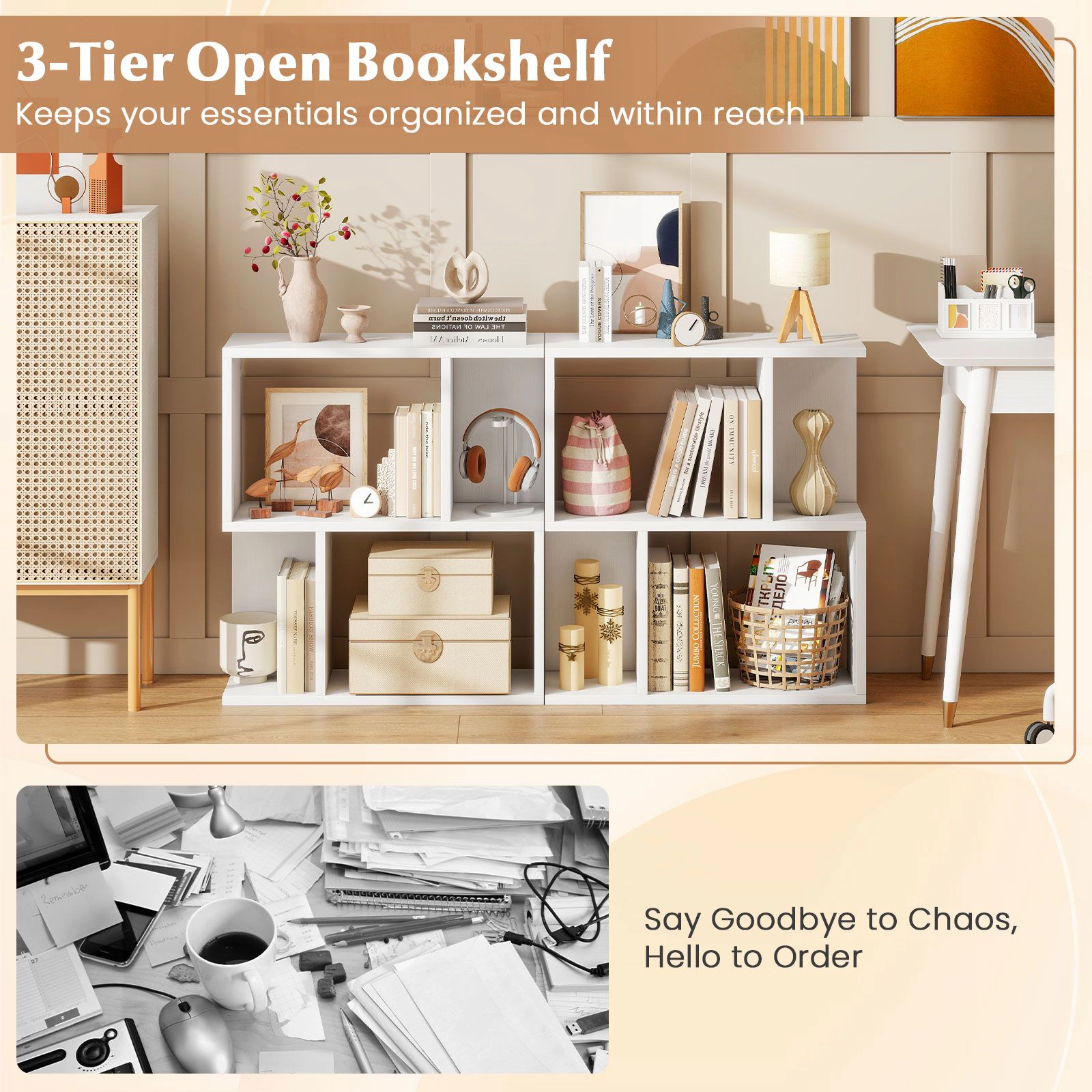 SlickBlue 3 Tier Bookshelf Open Storage Bookcase Freestanding Display Shelf