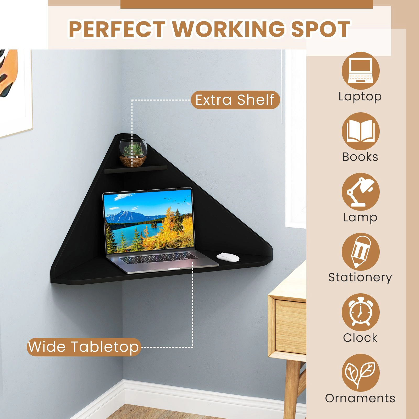SlickBlue Floating Corner Computer Desk with Storage Shelf