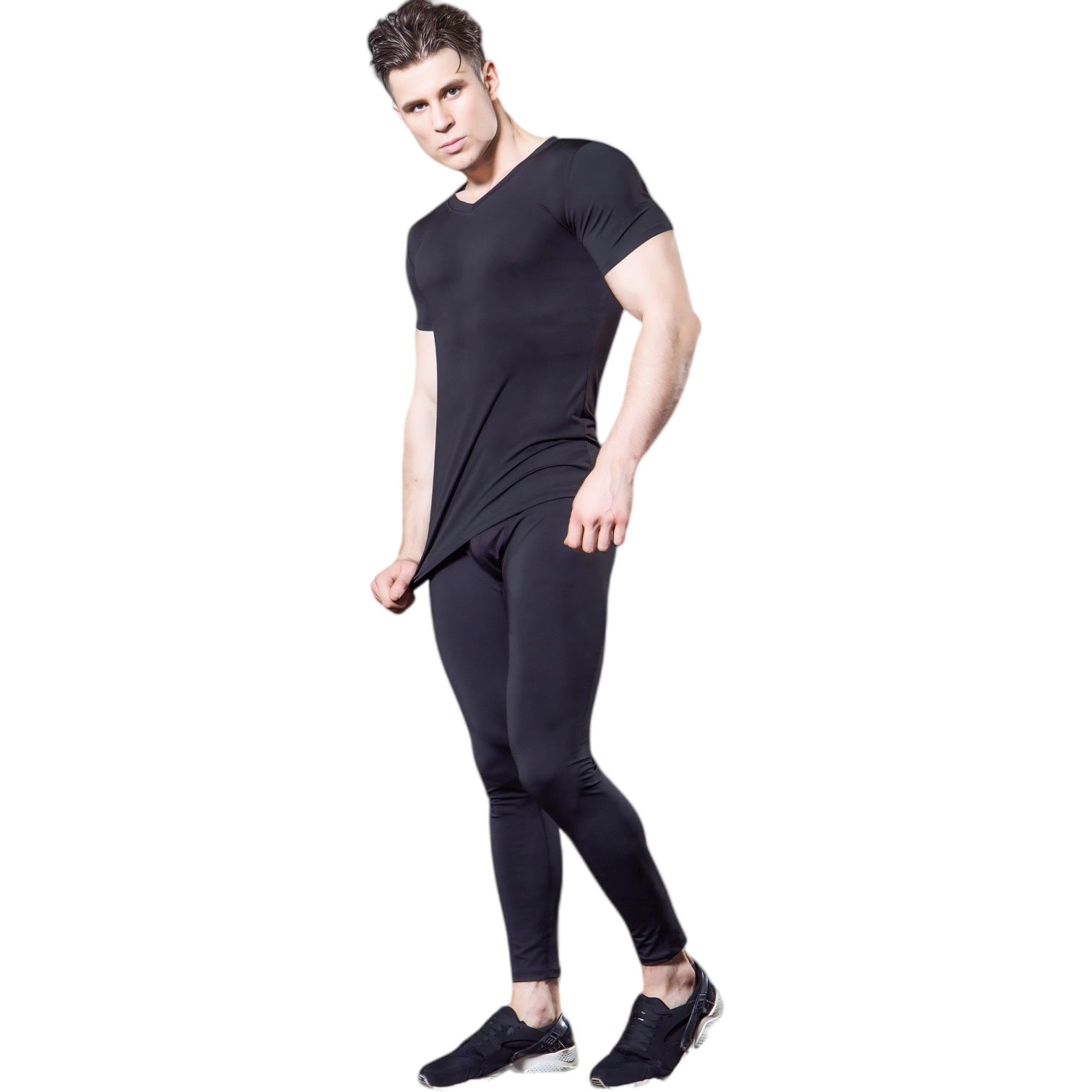 Anna-Kaci Men's V-Neck Short Sleeve Athletic Shirt with Stretch Fabric and Fitted Silhouette
