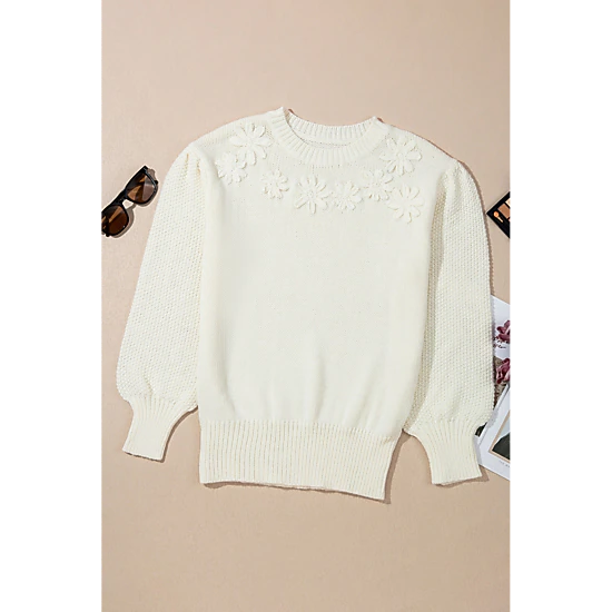Threaded Pear Women's Rheakara Textured Puff Sleeve Sweater