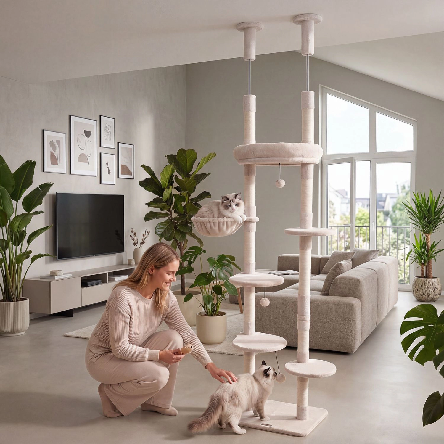 SlickBlue Adjustable Floor-to-Ceiling Cat Tree with Scratching Posts