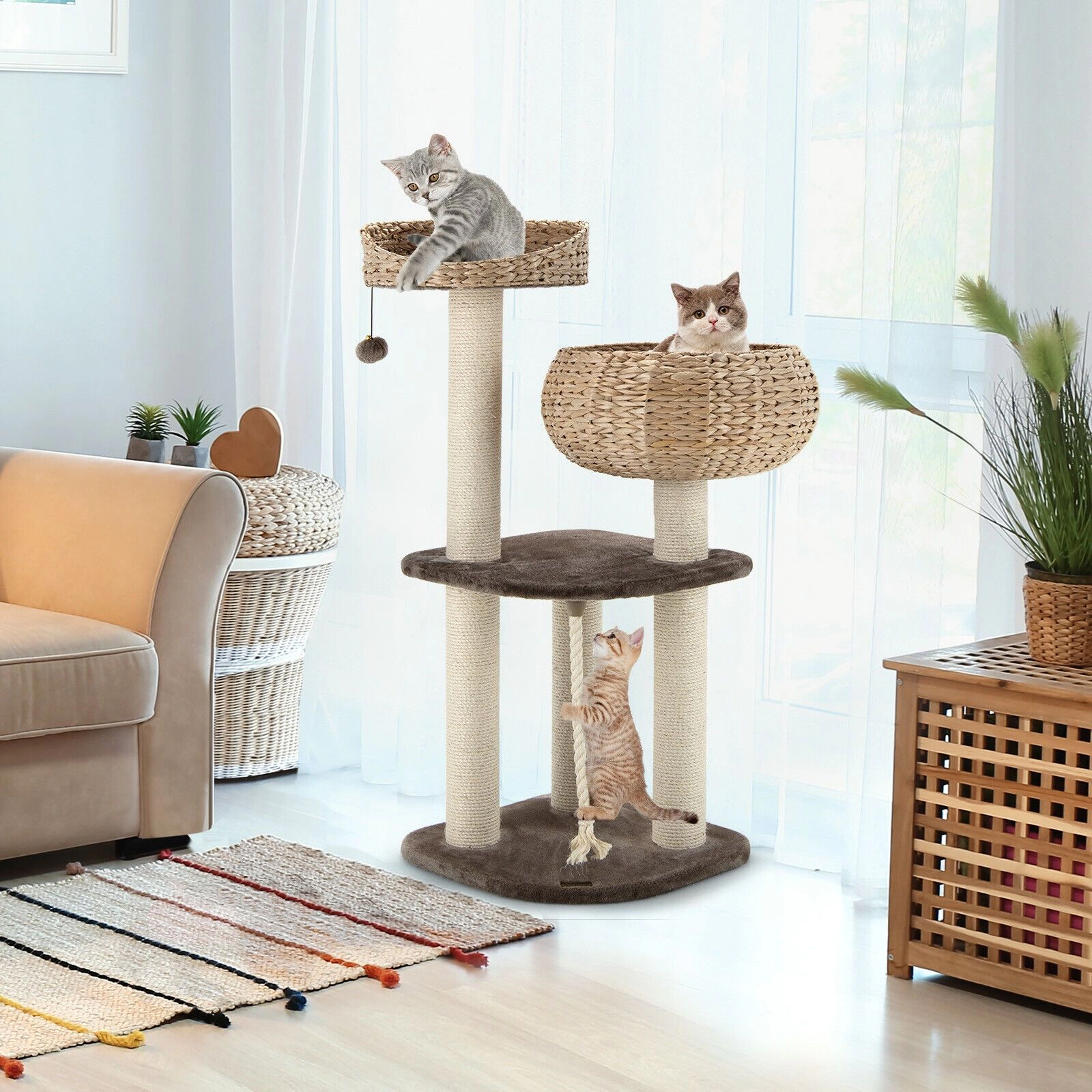 SlickBlue 41 Inch Cat Tree with Basket Bed