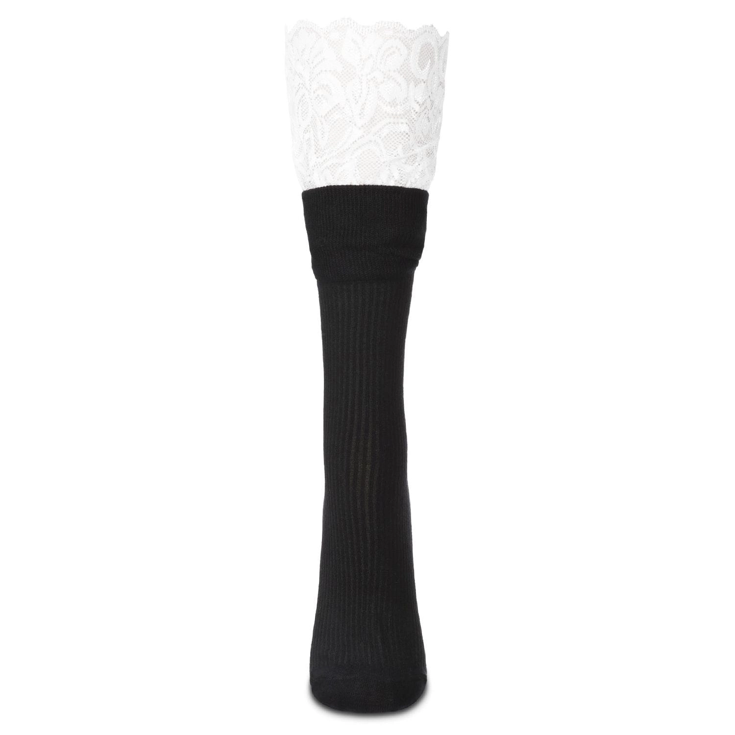 MeMoi Women's Delicate Lace Slant Ribbed Crew Socks