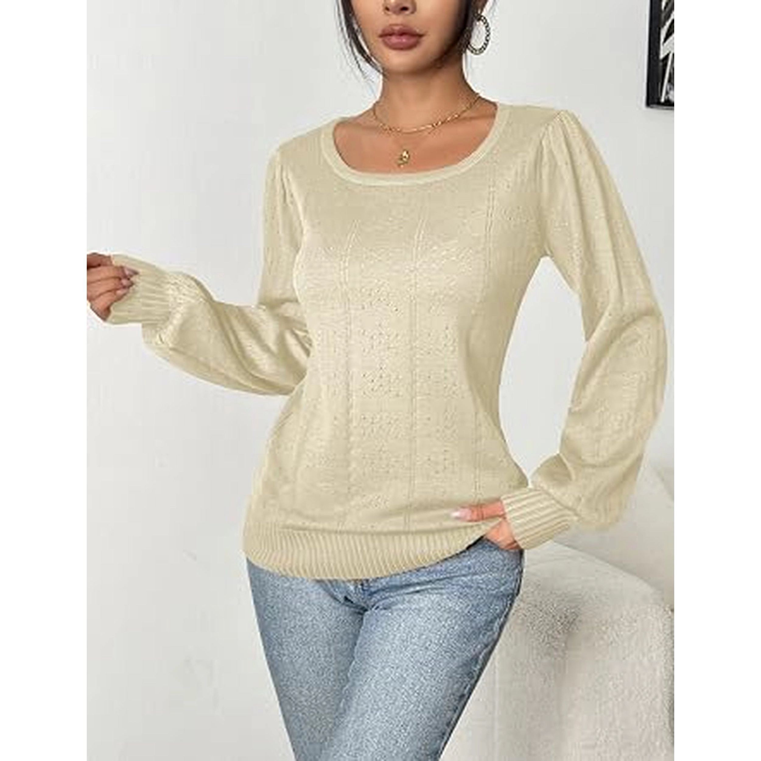 Zeagoo Women's Puff Sleeve Crochet Knit Pullover