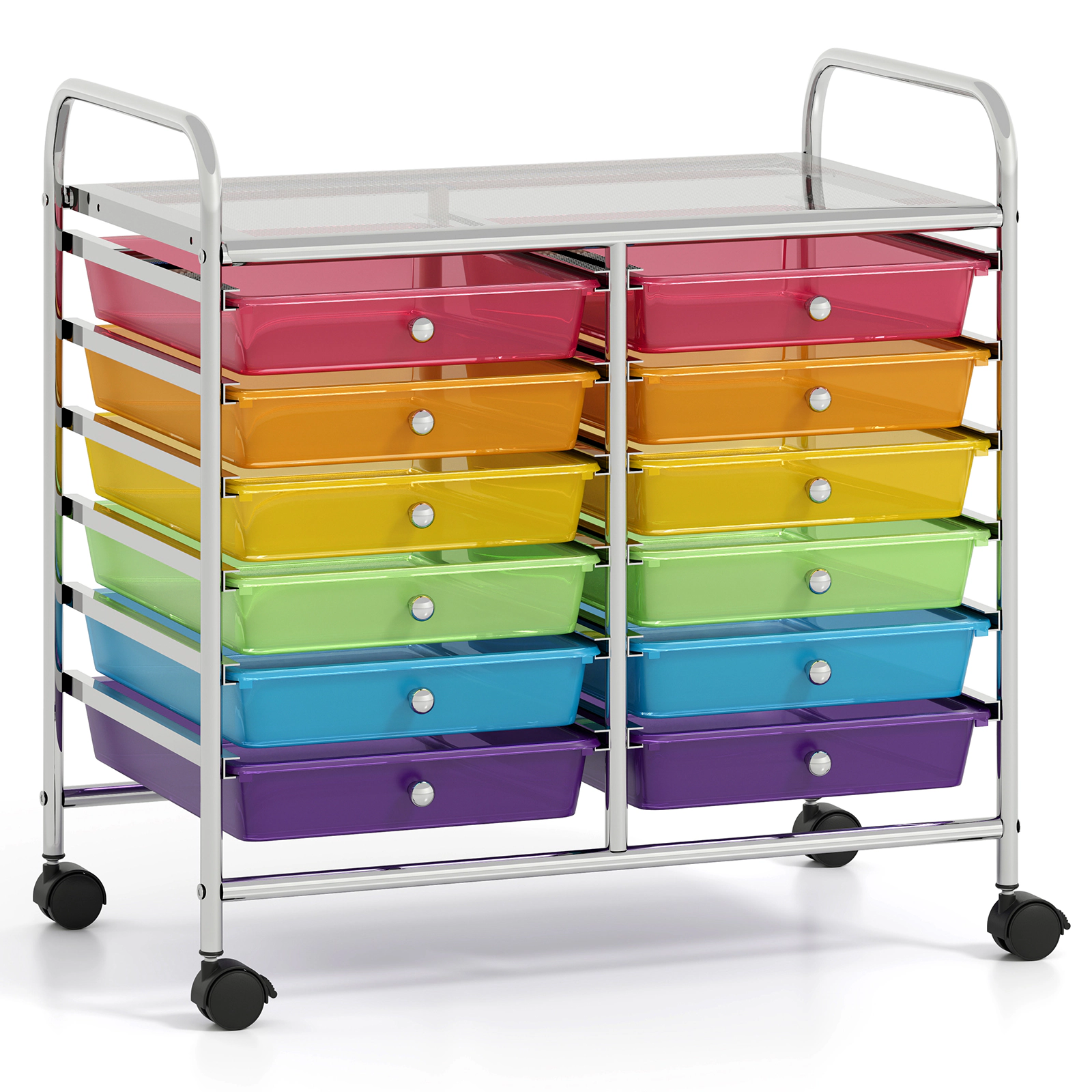 SUGIFT 12-Drawer Rolling File Storage Cart with Removable Plastic Drawers for Home and Office Transparent Multicolor