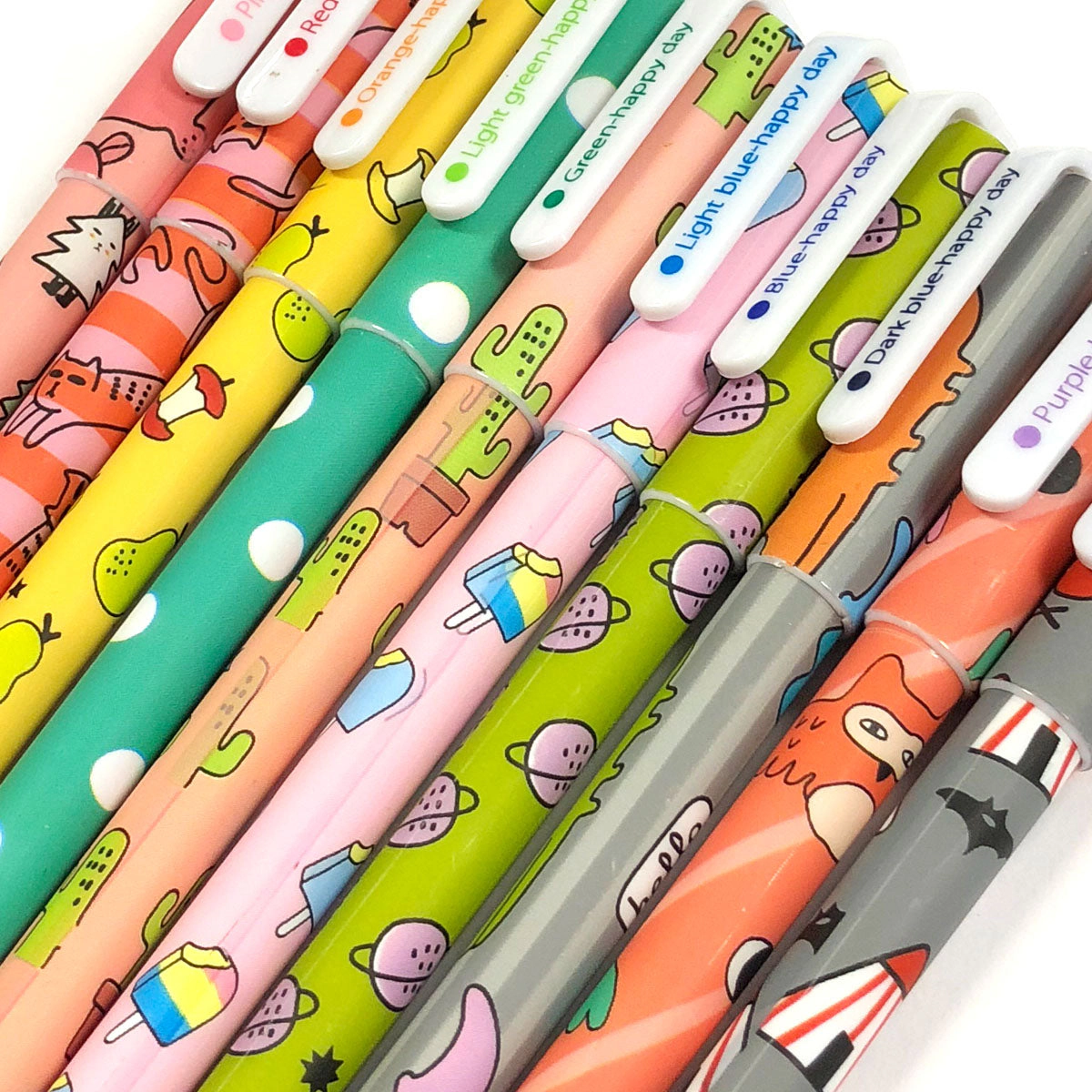 Wrapables Cute Novelty Gel Ink Pens, 0.5mm Fine Point, Cartoon Animal Multicolor Ink, Set of 10