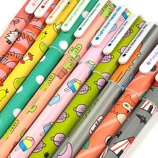 Wrapables Cute Novelty Gel Ink Pens, 0.5mm Fine Point, Cartoon Animal Multicolor Ink, Set of 10
