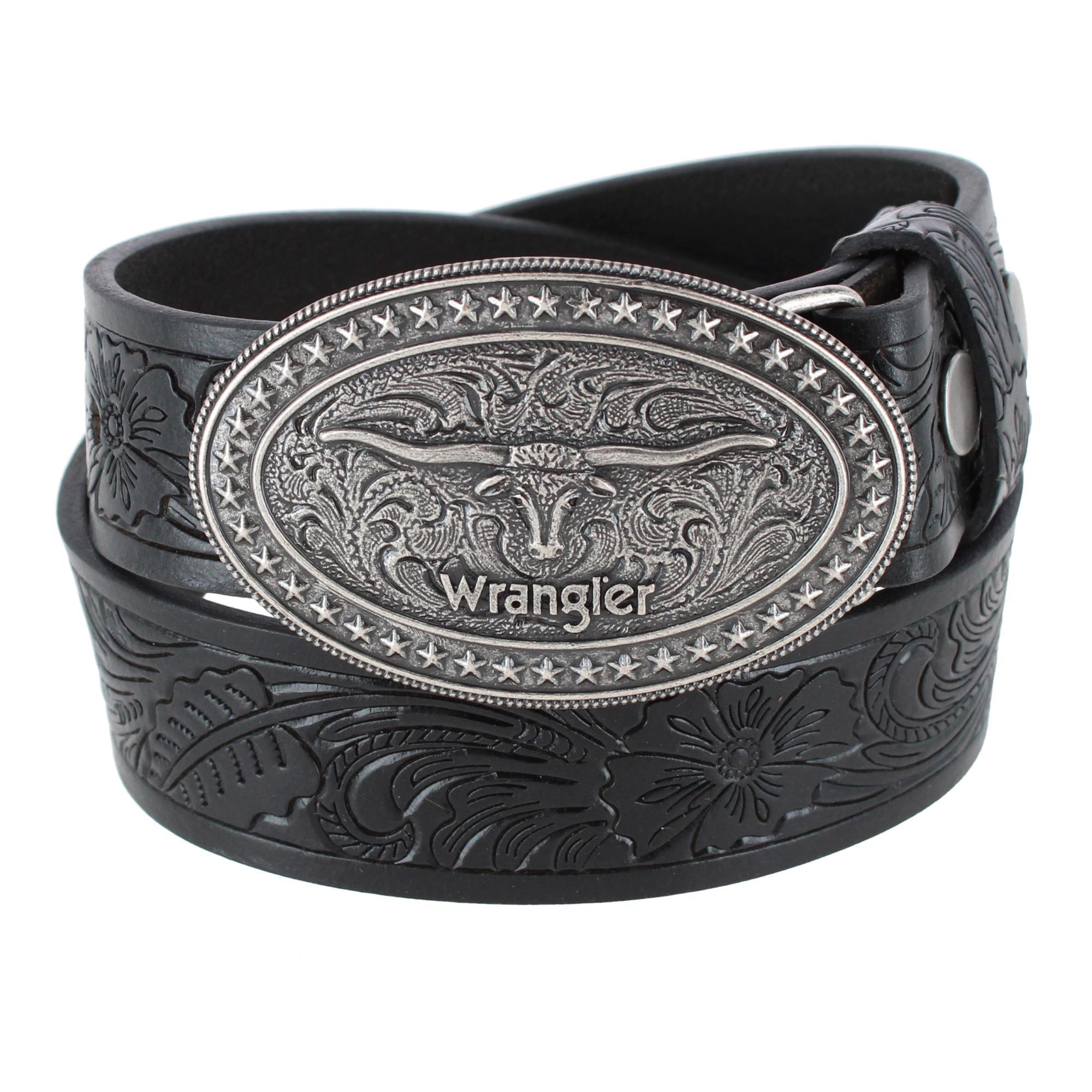 Wrangler Boy's Leather Western Embossed Belt with Removable Buckle