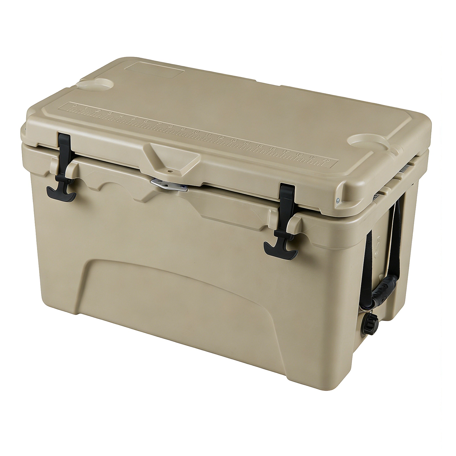 SUGIFT 45-qt Khaki Portable Hard Cooler Ice Chest with 6-Day Ice Retention Built-In Ruler and 2 Cup Holders