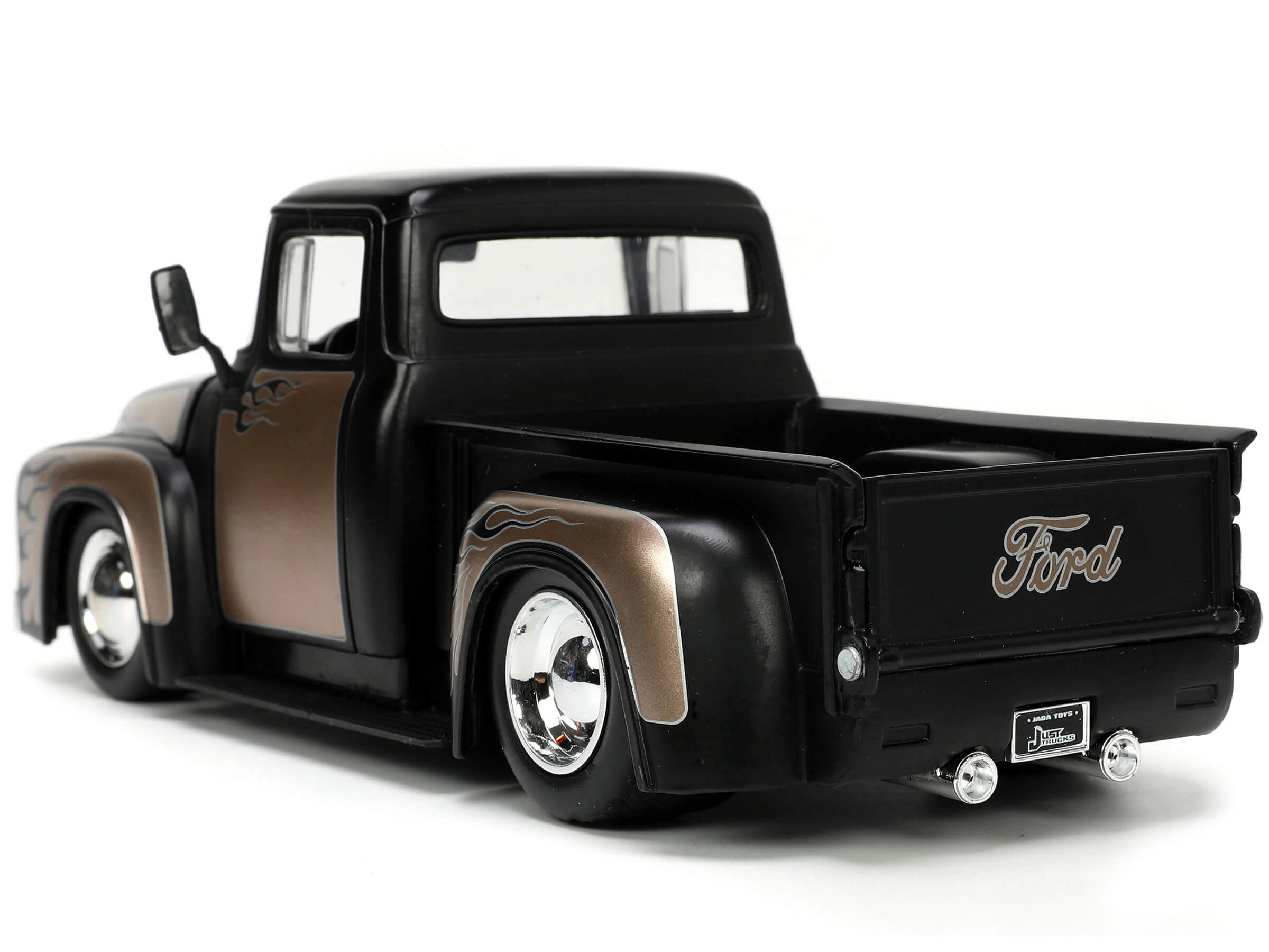 Jada 1956 Ford F-100 Pickup Truck Matt Black and Champagne with Flames with Extra Wheels "Just Trucks" Series