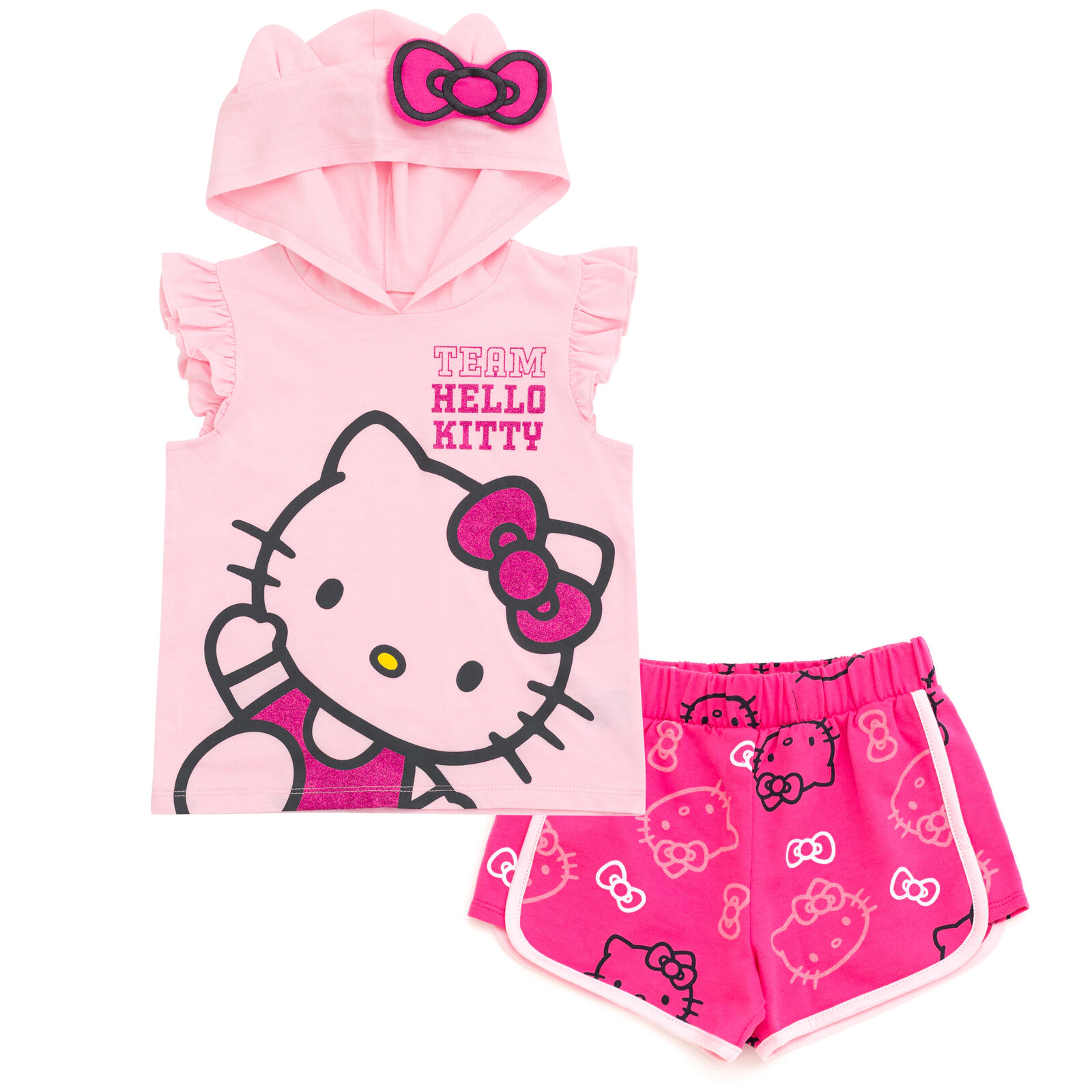 Hello Kitty Girls' Cosplay 2-Piece Hooded Top and Shorts Set