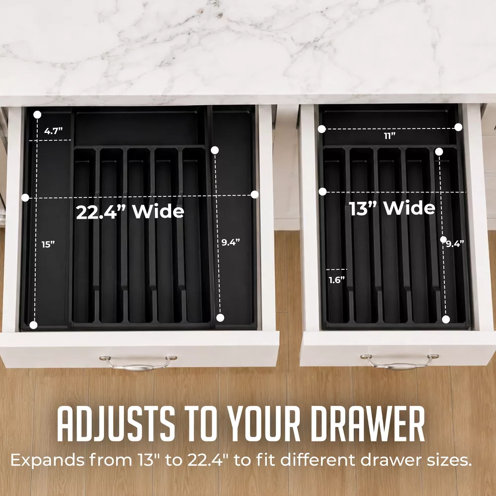 Luminuxe Expandable Silverware and Utensil Drawer Organizer with 8 Compartments - Space-Saving Storage Solution