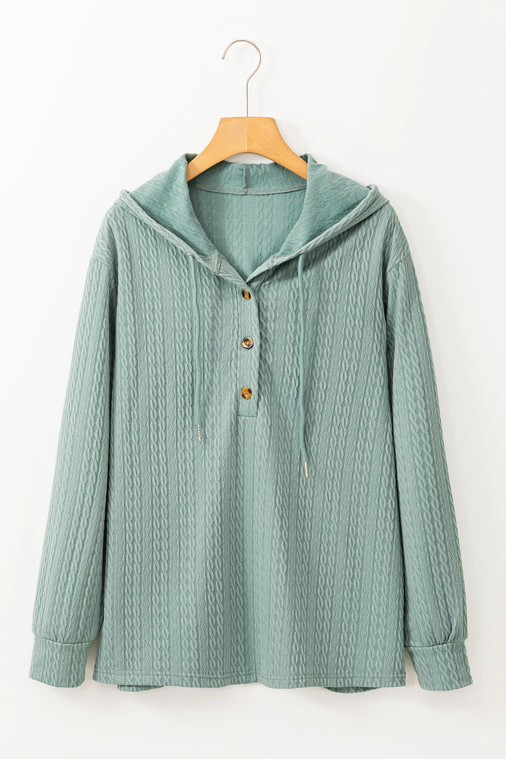 Threaded Pear Women's Mandy Textured Drawstring Hooded Long Sleeve Top