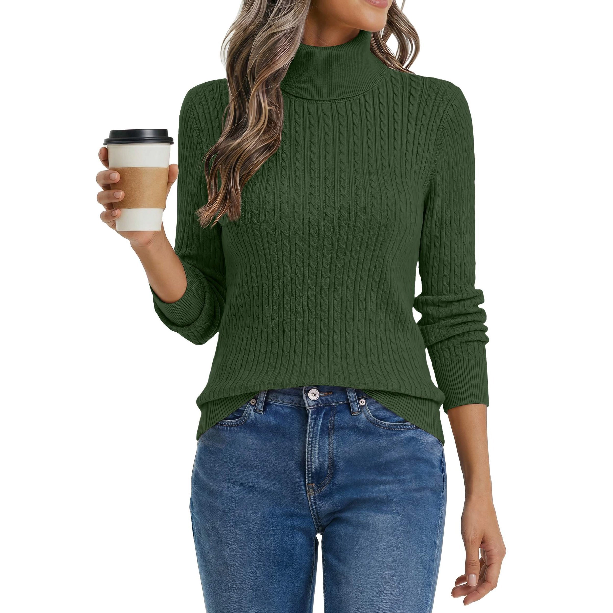 Zeagoo Women's Turtleneck Cable Knit Long Sleeve Pullover