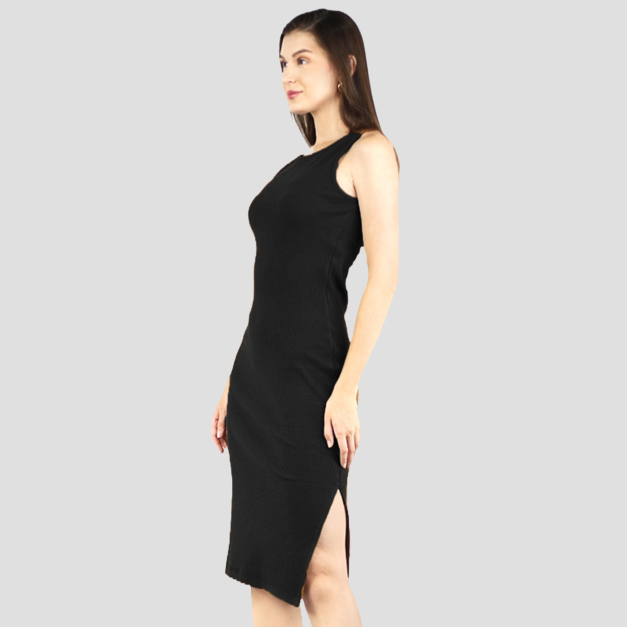 Artyska Women's Scoop Neck Sleeveless Ribbed Bodycon Midi Dress
