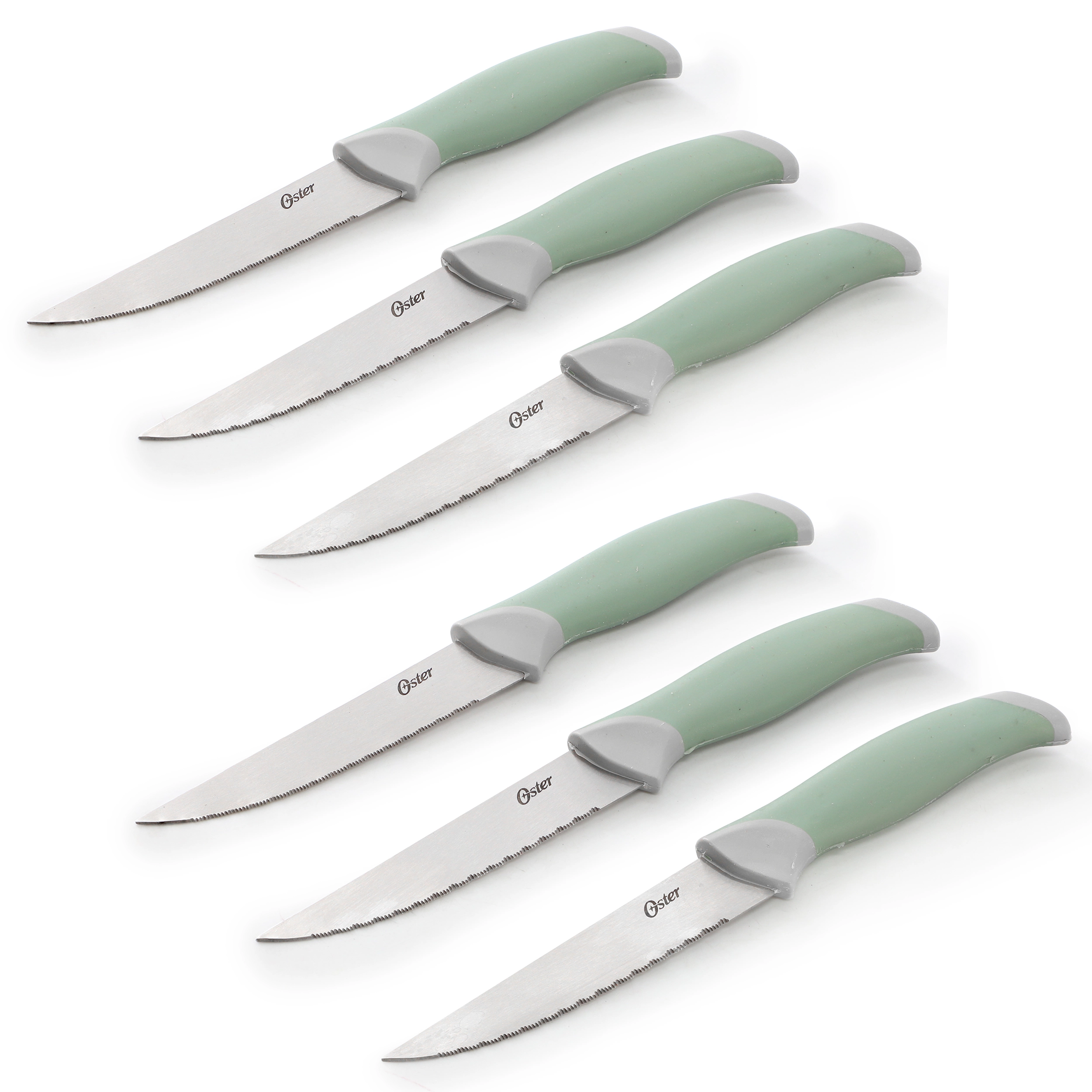 Oster Lindbergh 14 Piece Stainless Steel Cutlery Set in Green with Soft Grip Handles