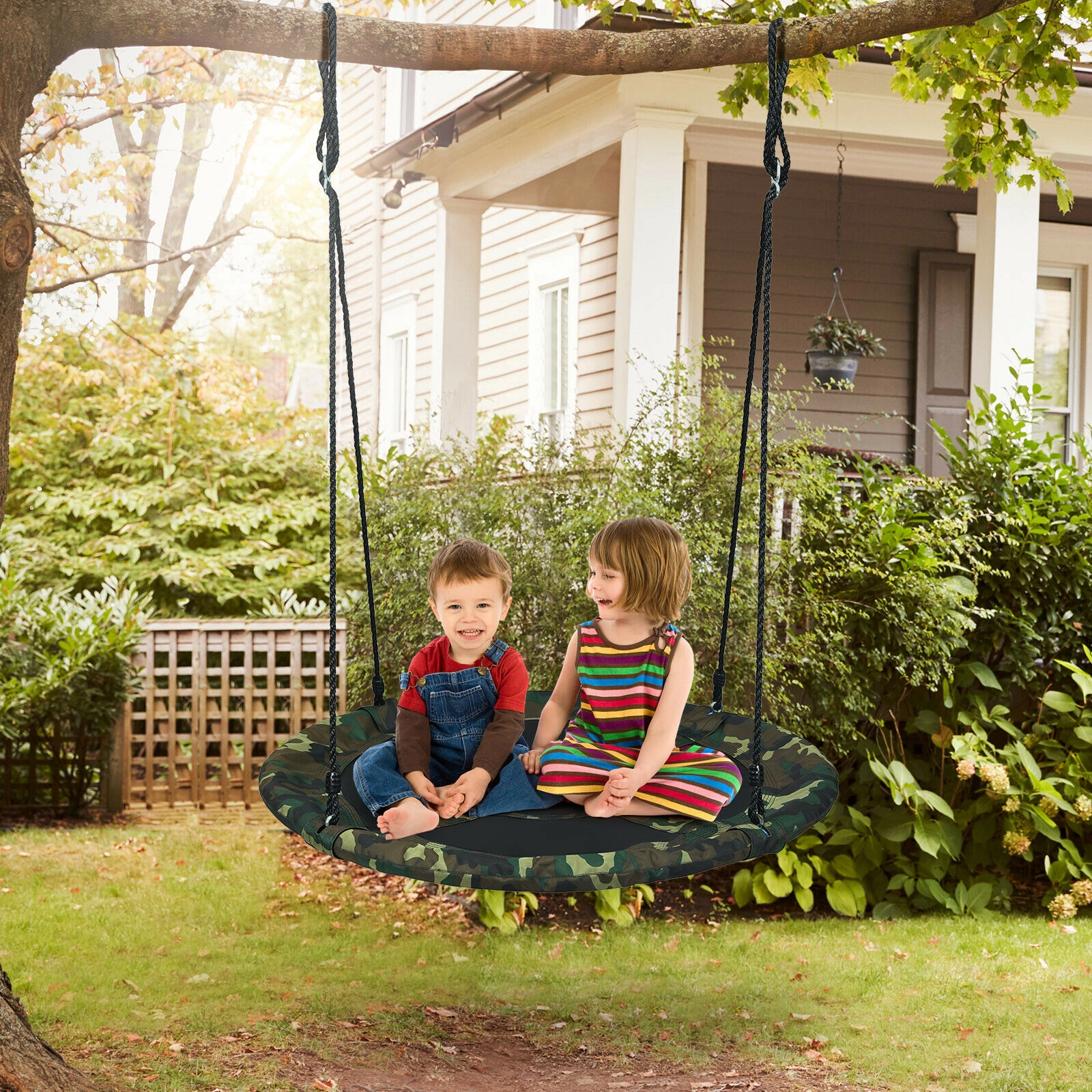 SUGIFT 40-in Flying Saucer Tree Swing Outdoor Play Set 330-lb Capacity Ages 3+ Camouflage Green