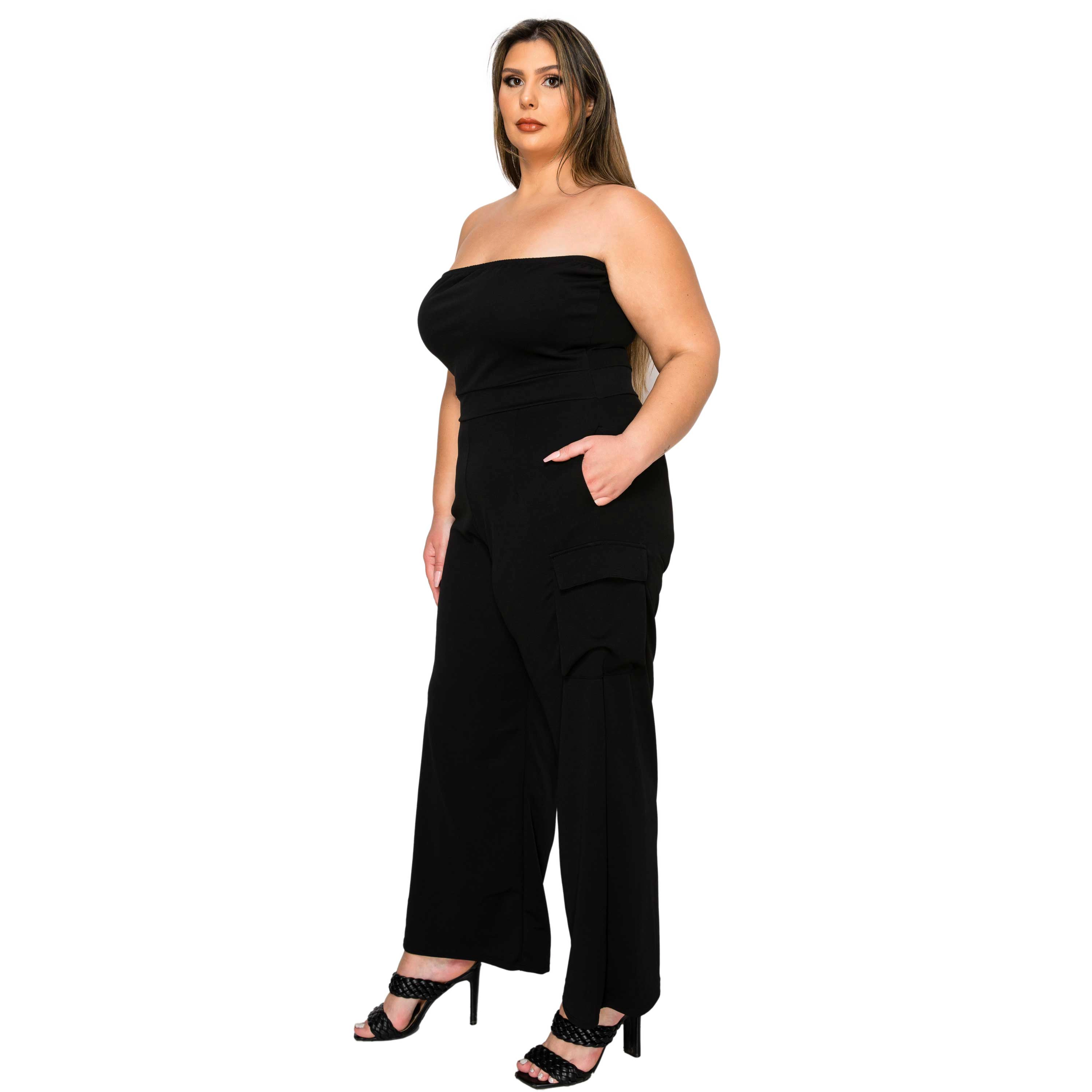 L I V D Women's Plus Yumi Sleeveless Cargo Jumpsuit