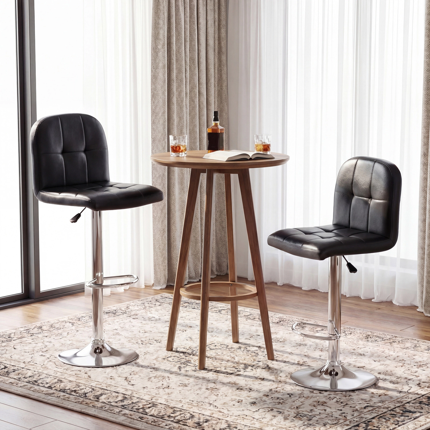 LJG Swivel Bar Stools Set of 2 with Footrests and Metal Base